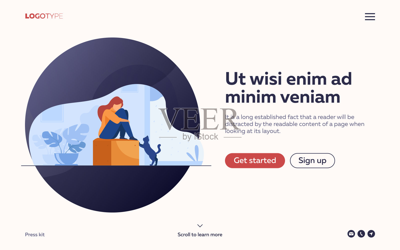 患有抑郁症的孤独女孩插画图片素材