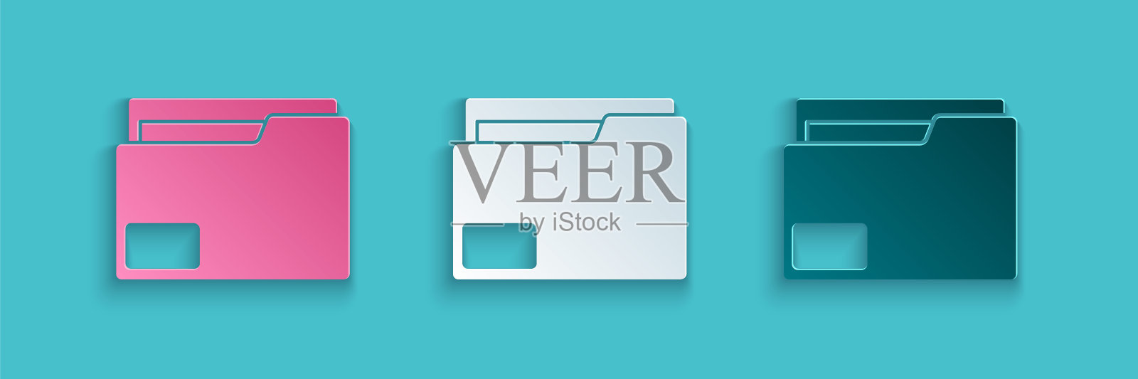 剪纸文件文件夹图标隔离在蓝色背景。会计粘合剂的象征。记账管理。纸艺术风格。矢量图插画图片素材