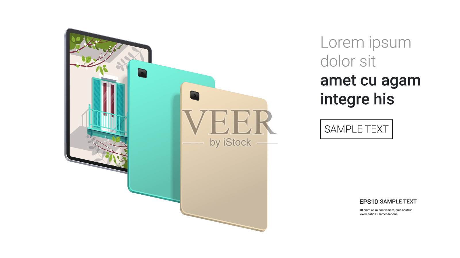 平板电脑与美丽的壁纸在屏幕上隔离在白色背景逼真的模型小工具和设备插画图片素材