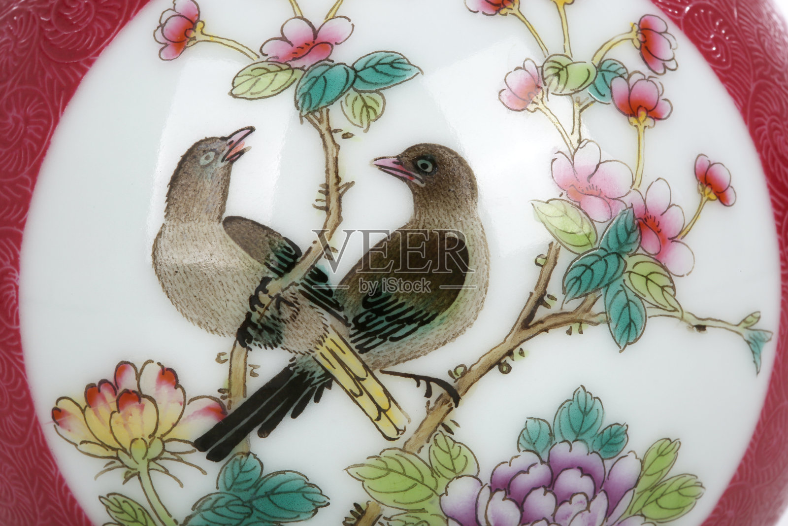 喜鹊瓷瓶的局部细节照片摄影图片