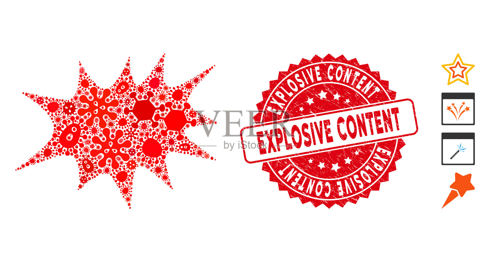 传染性拼贴boom bang图标与垃圾摇滚设计元素图片