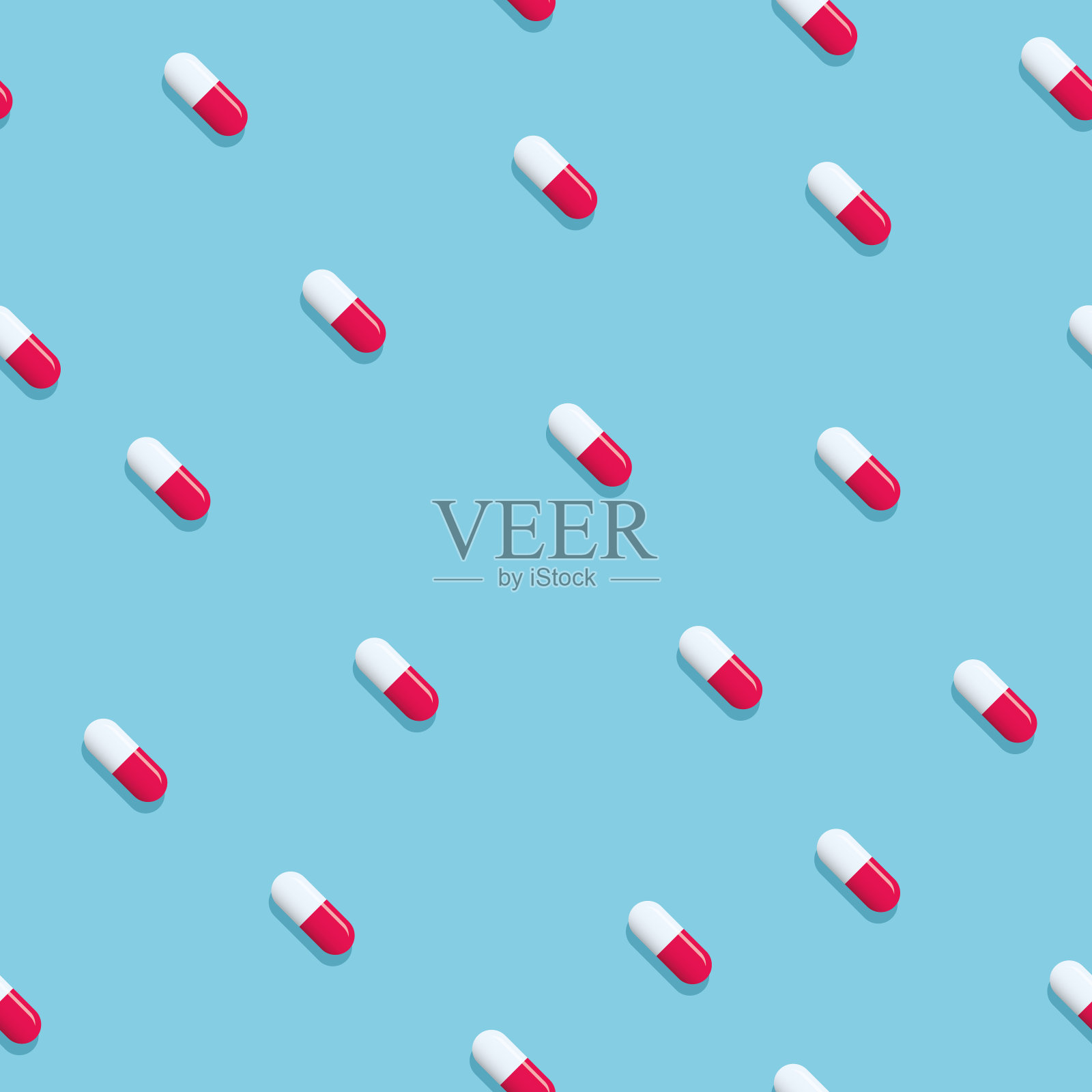 药丸无缝模式医学背景载体。红白胶囊,治病,治病,抗病毒。插画图片素材