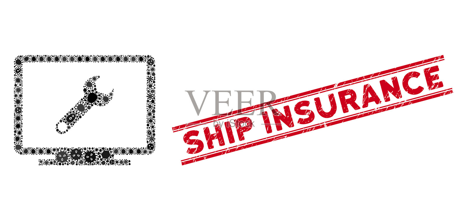 感染马赛克发展图标和垃圾船插画图片素材