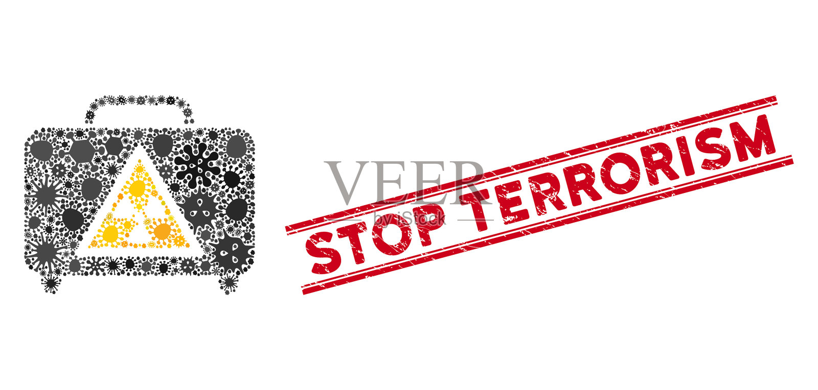 流感马赛克危险行李图标和垃圾停止插画图片素材