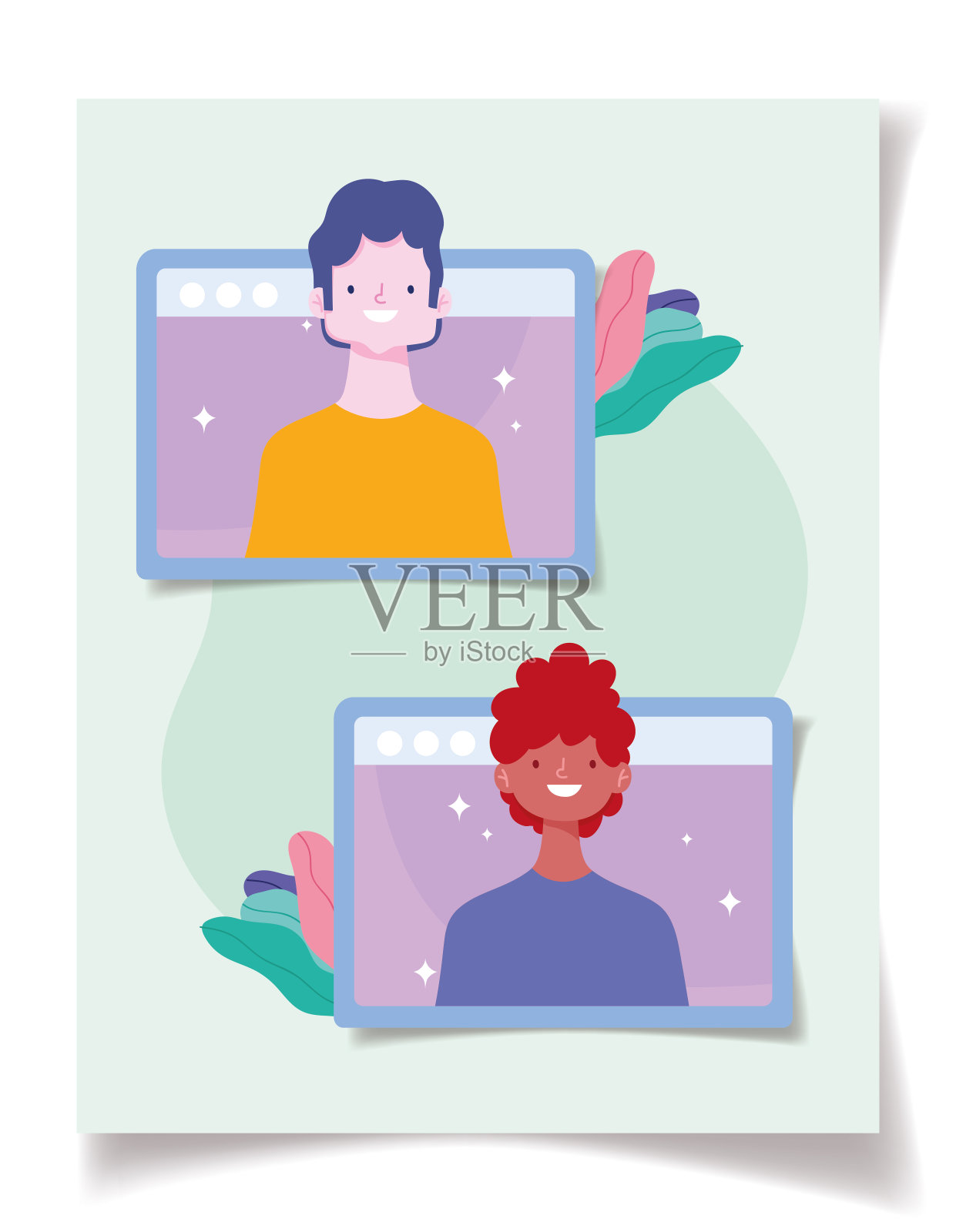 远离社交,人们在网上联系网络活动,预防新冠肺炎插画图片素材