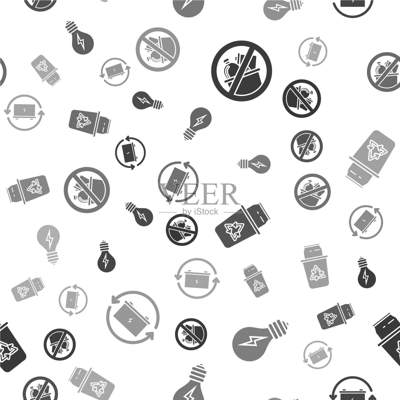 请勿设置带有闪电标志的垃圾灯泡图标素材