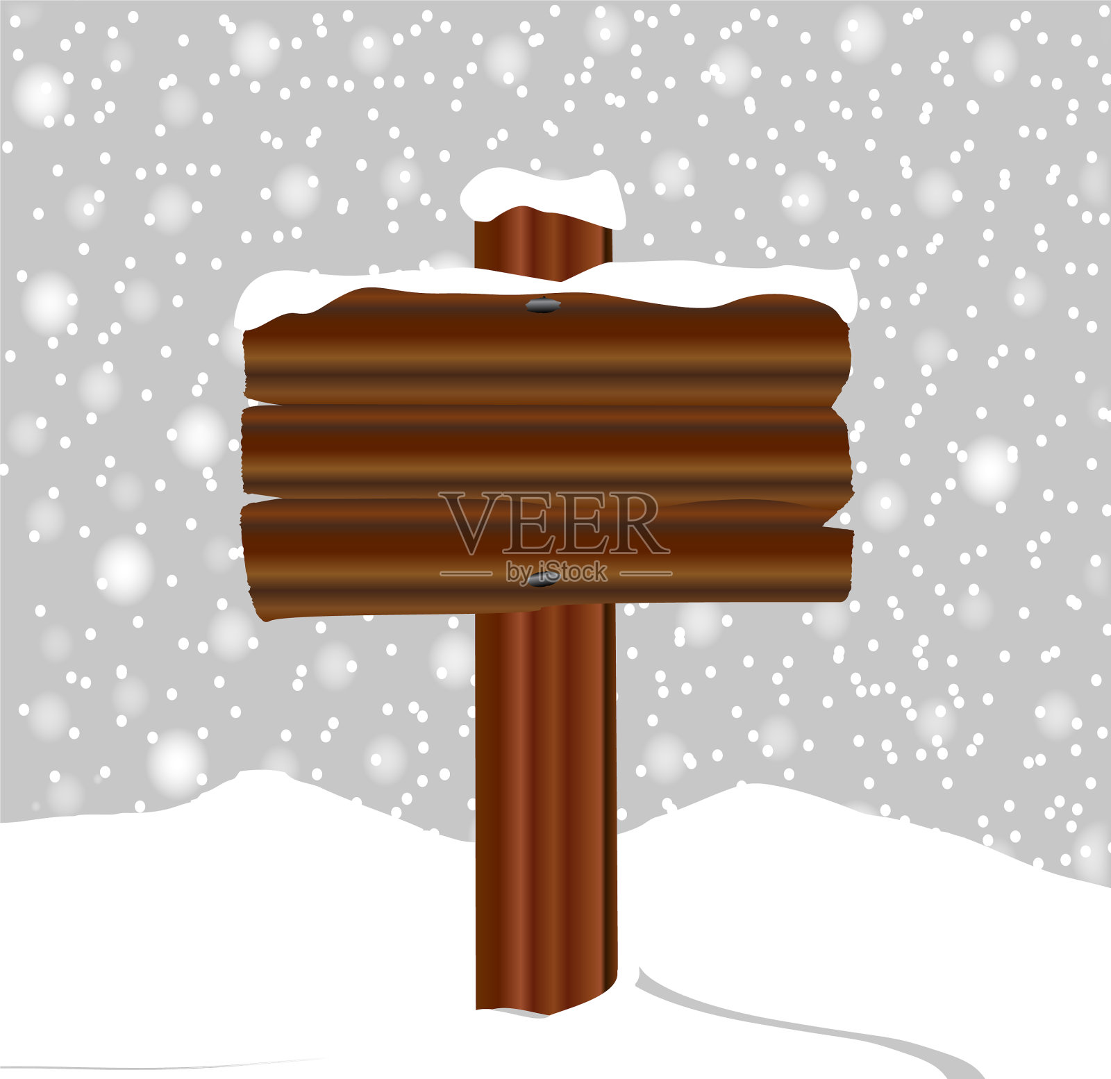 冬季空白木牌与雪插画图片素材
