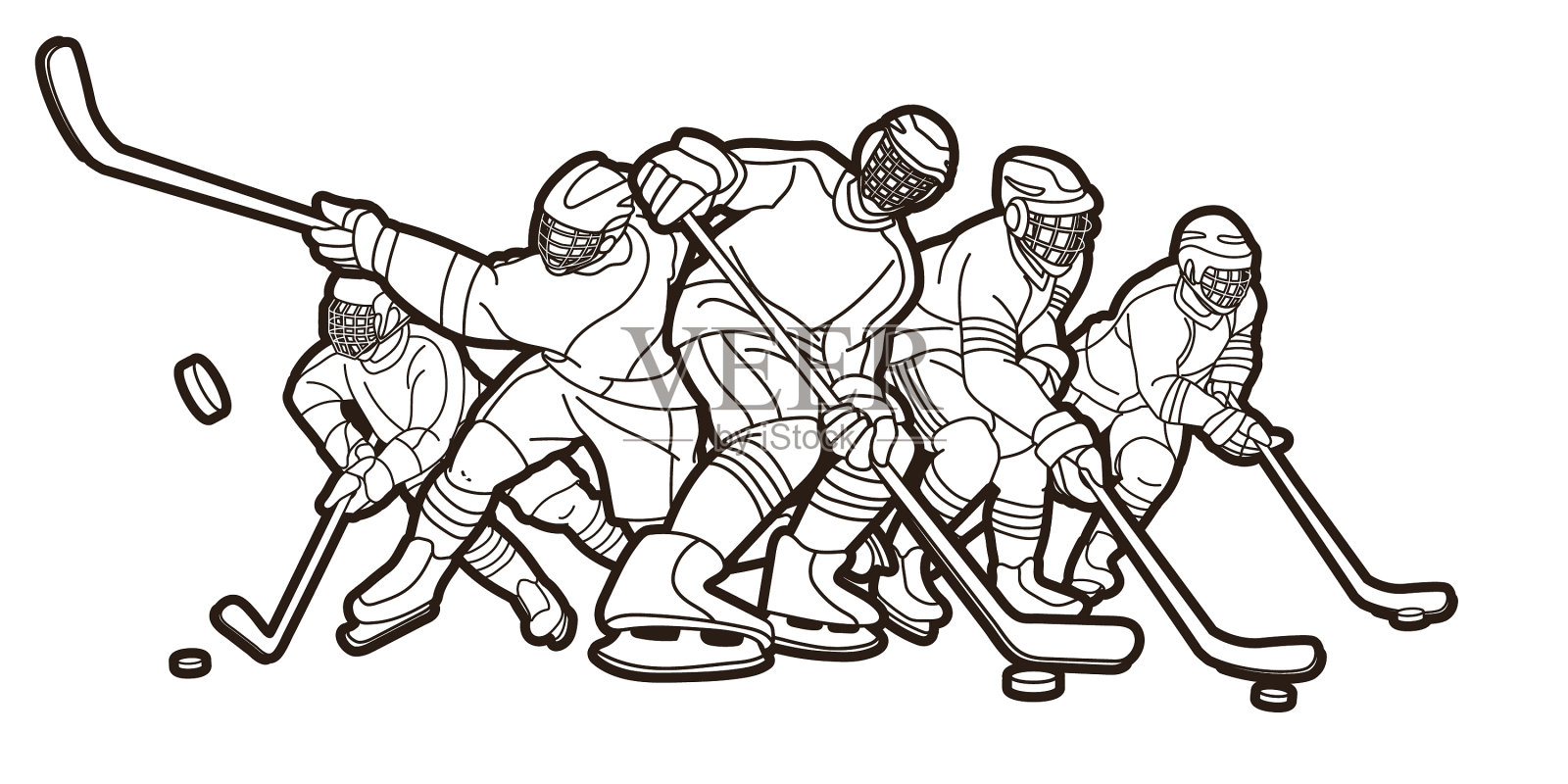 团体冰球运动员动作卡通运动设计元素图片