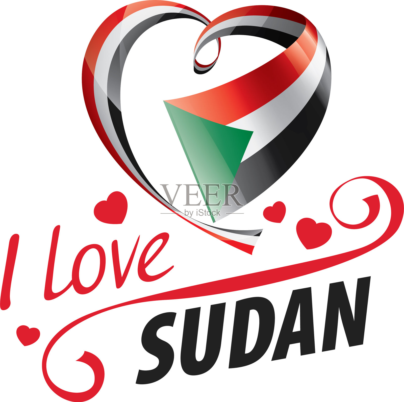 苏丹国旗呈心形设计元素图片