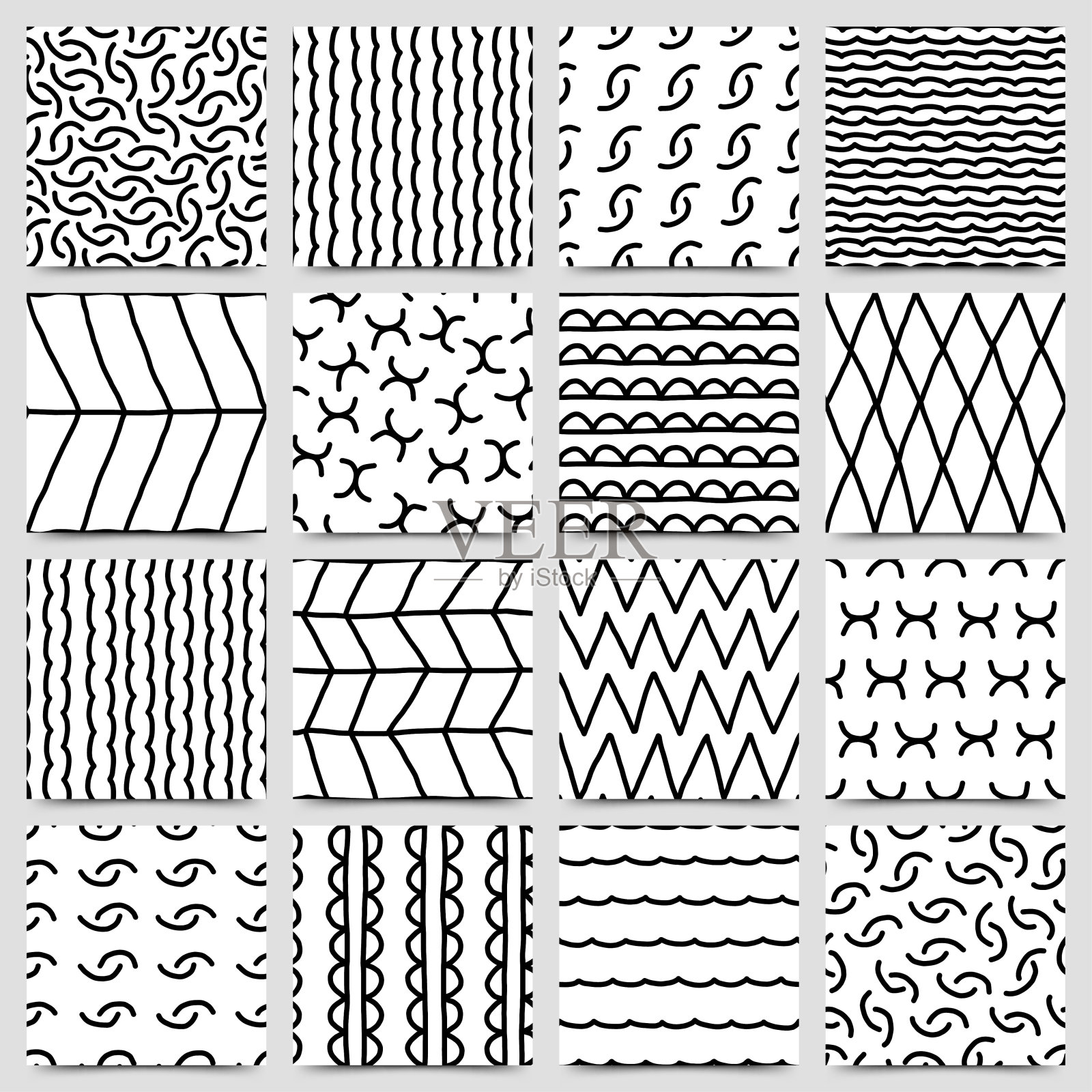 一套手绘墨水无缝模式,矢量插图插画图片素材