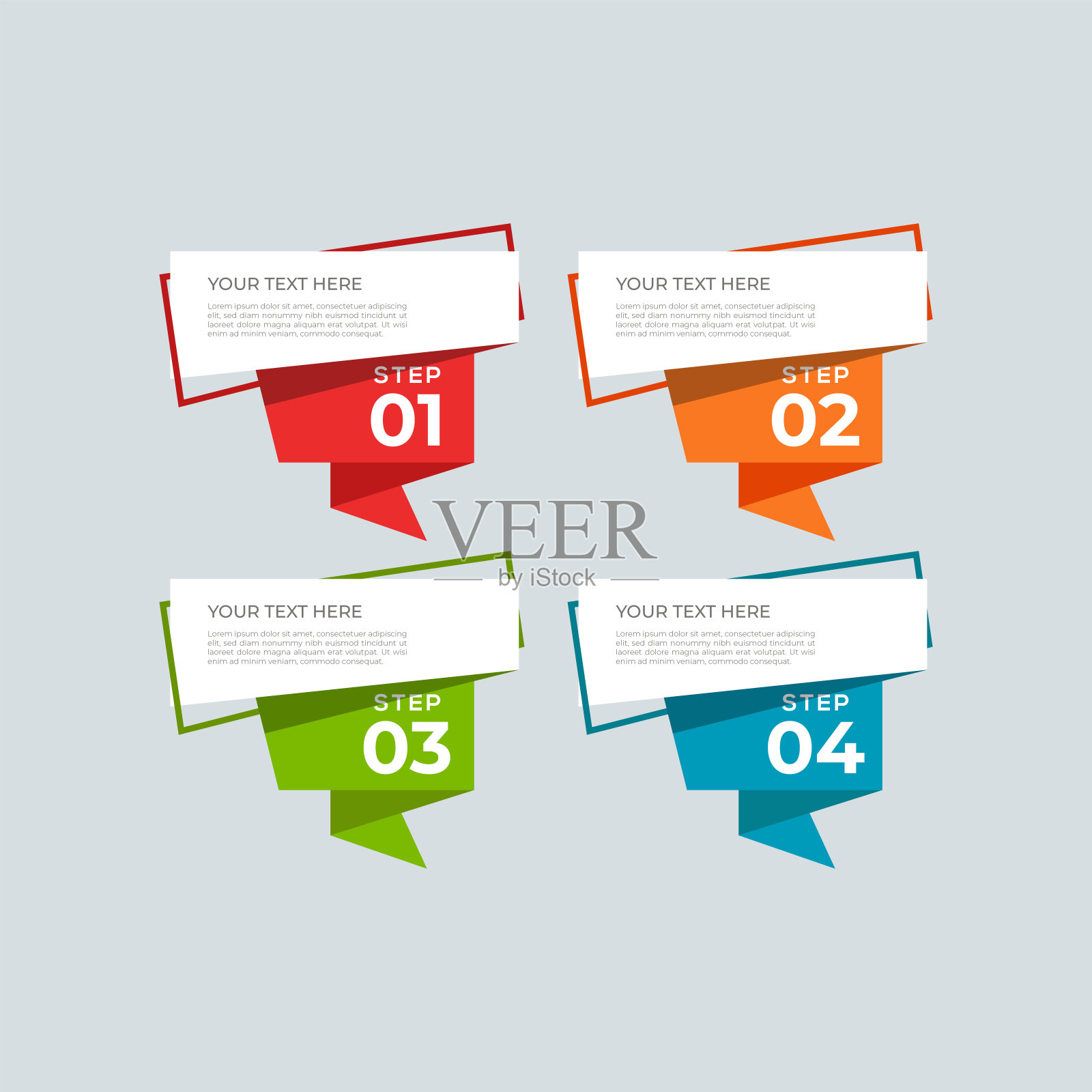 现代和创造性的商业信息图设计模板与四个元素和形状。可用于流程,演示,界面,教育,图表,工作流布局,信息图,网页设计。插画图片素材