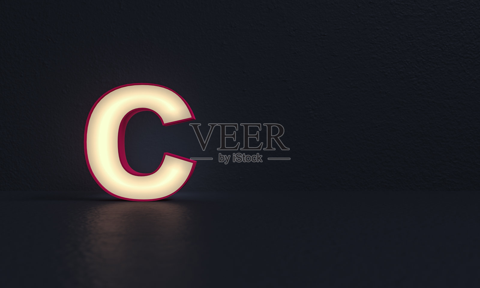 磨砂玻璃字母C -深色背景- 3d渲染照片摄影图片