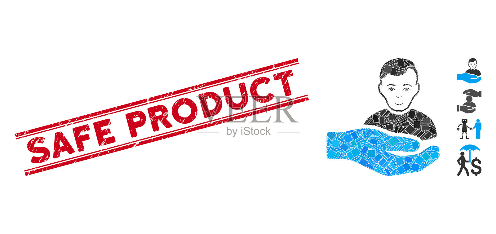 客户支持手马赛克和垃圾安全插画图片素材