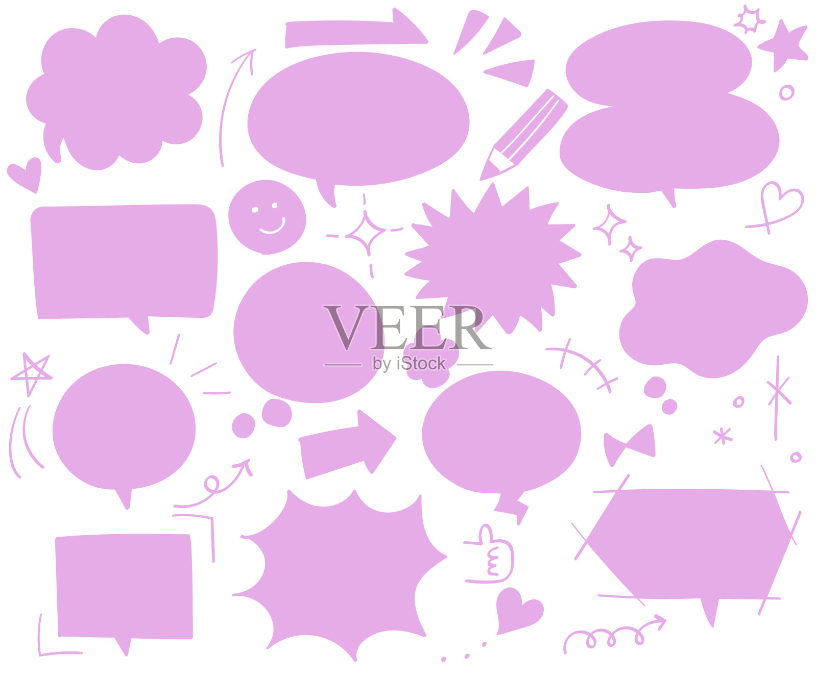 手写风格的讲话气泡插图集。插画图片素材