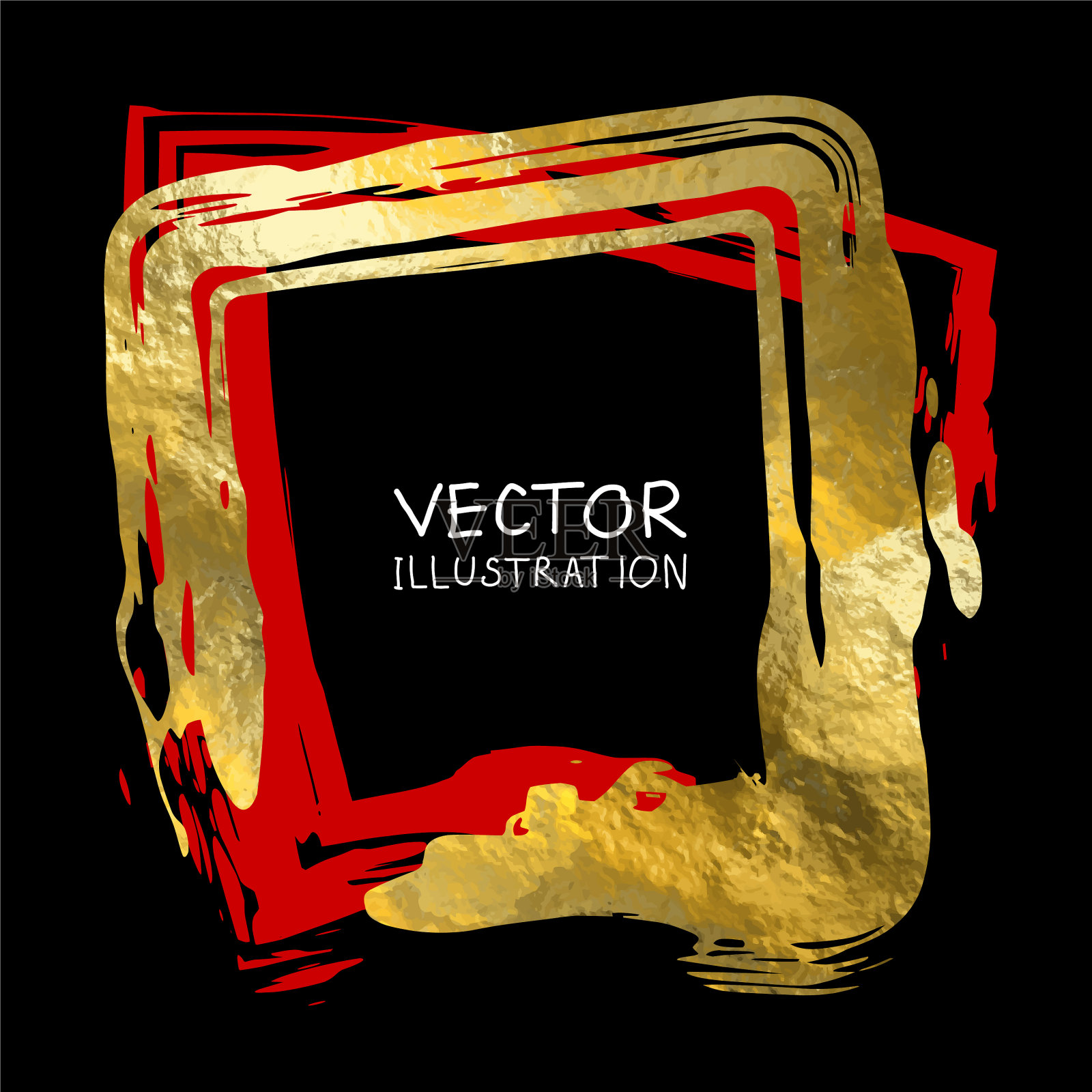 方形的金色框架上的黑色背景豪华插画图片素材