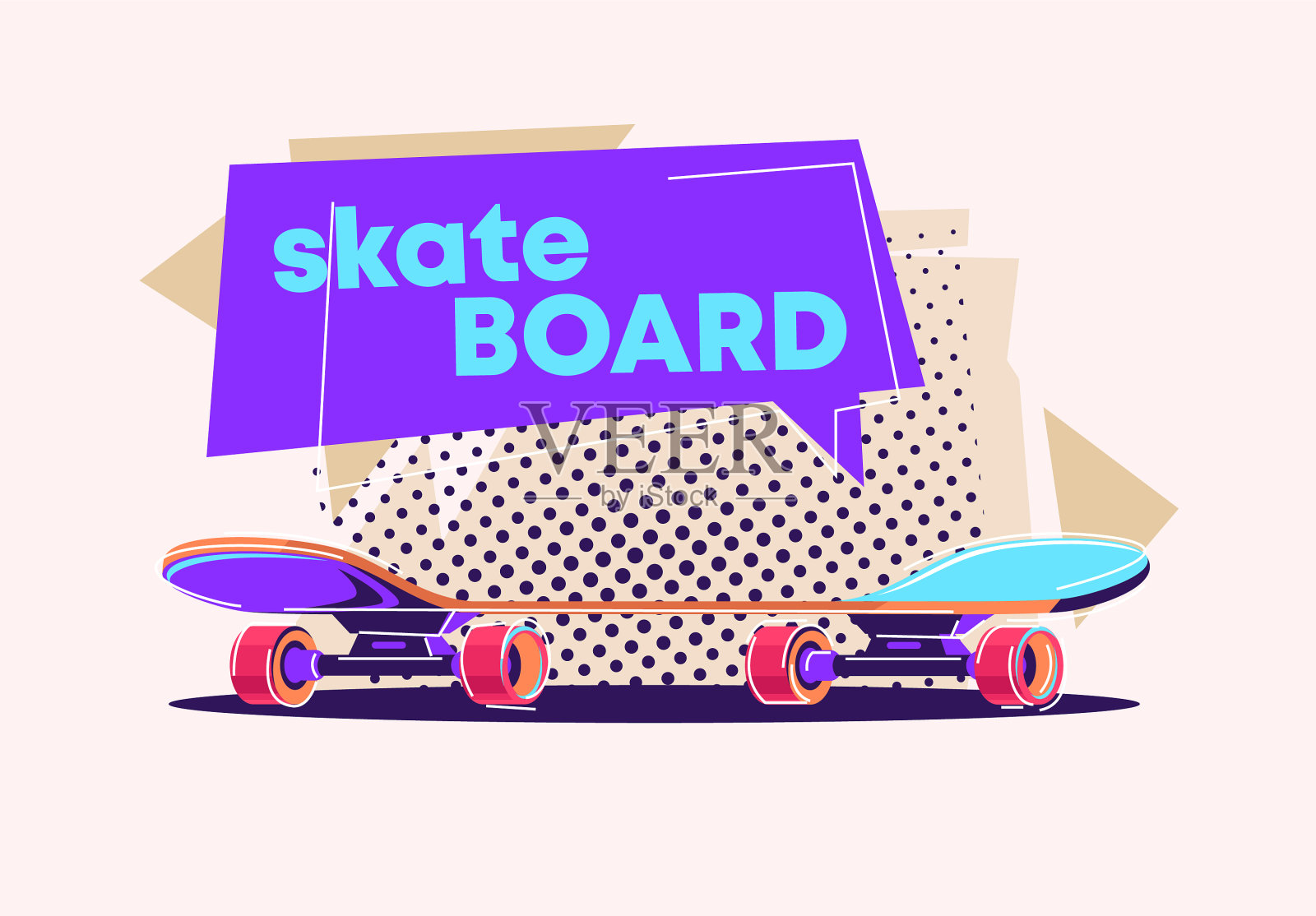 滑板与几何云的文本插画图片素材