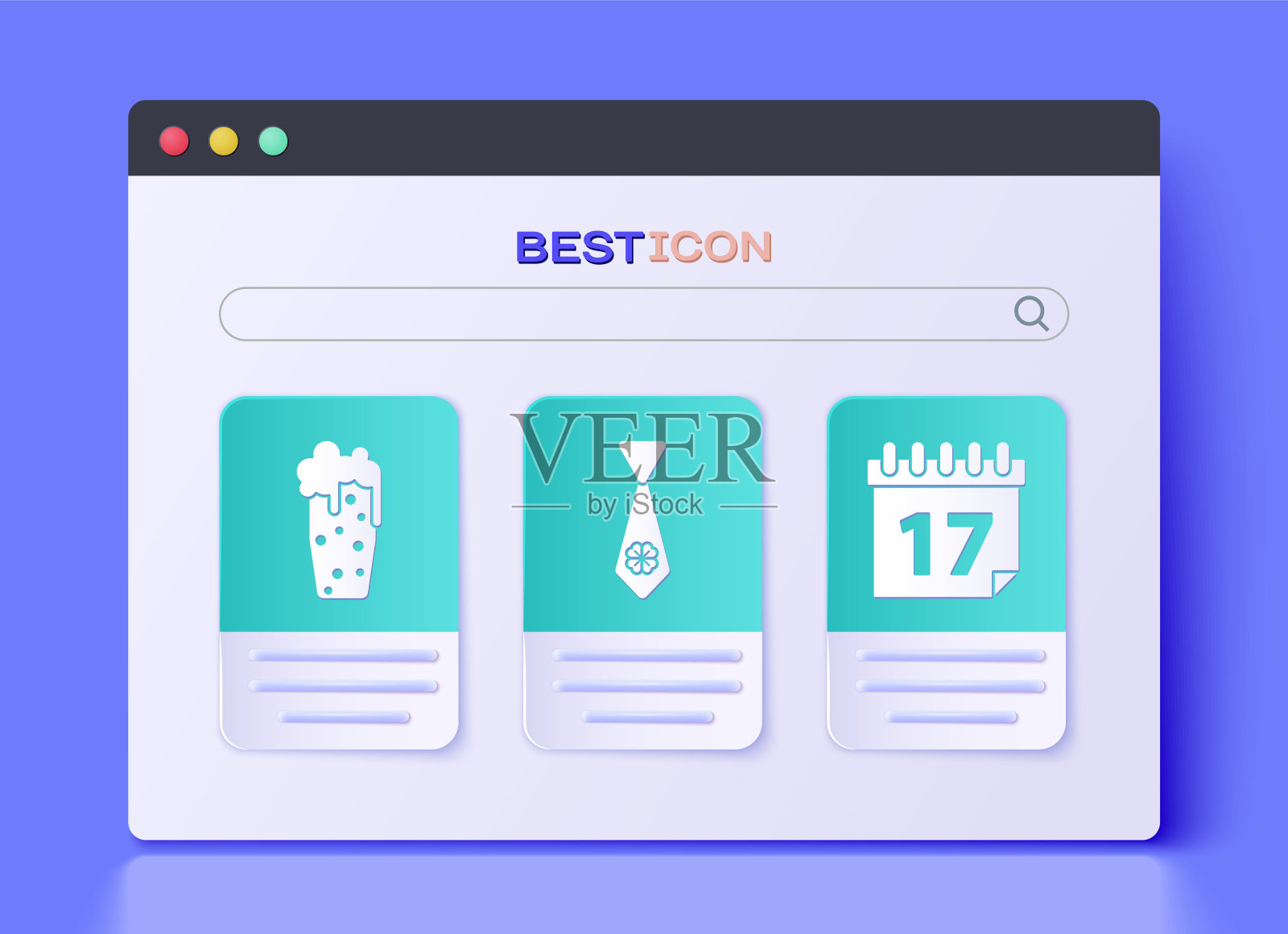 领带与四叶草,啤酒和圣帕特里克日日历图标。向量图标素材