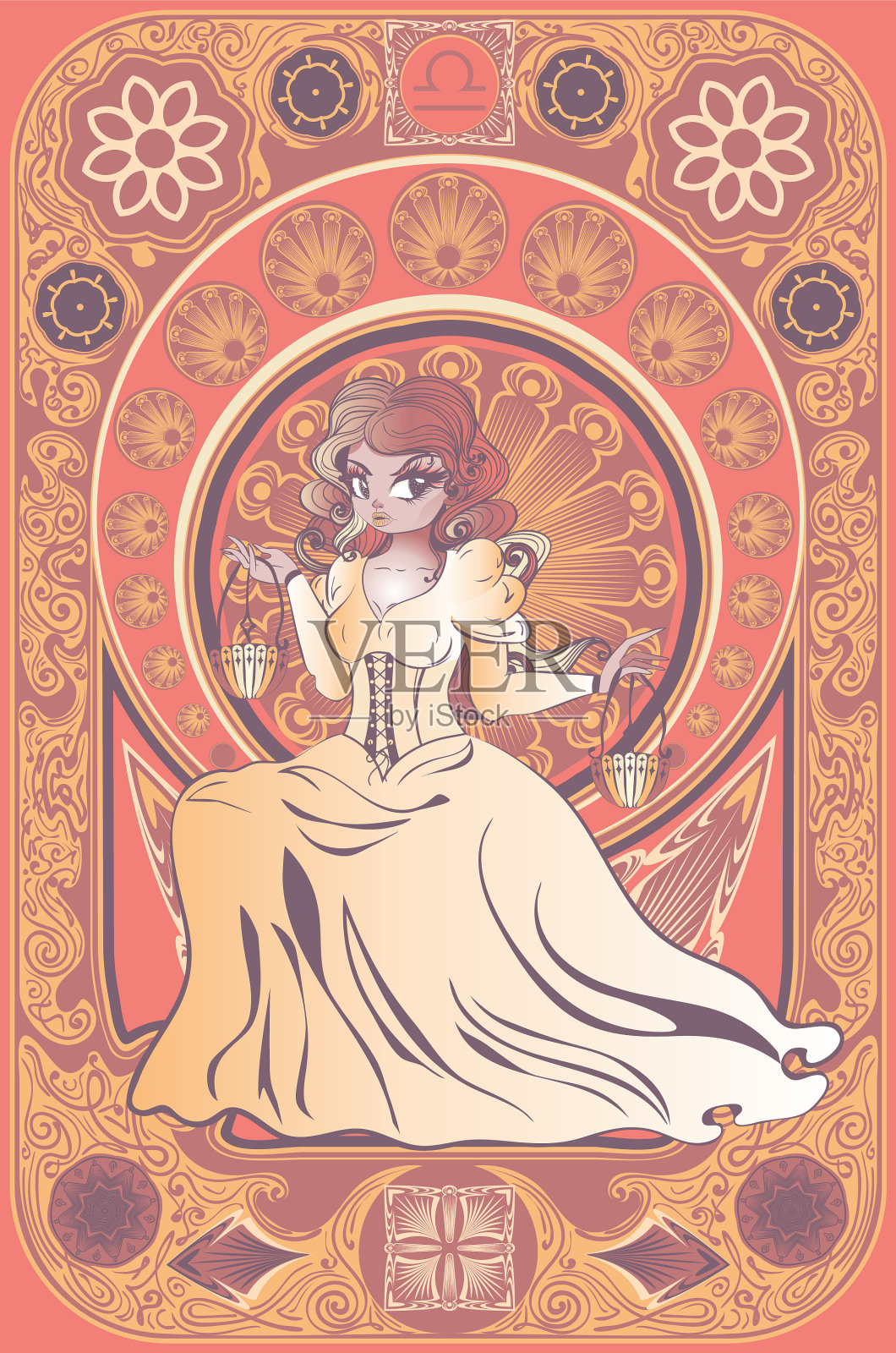 新艺术框架天秤座星座女孩插画图片素材