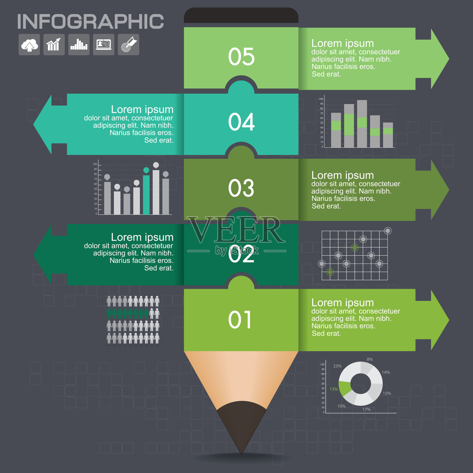 商业信息图表模板布局与插图的创意彩色铅笔。插画图片素材