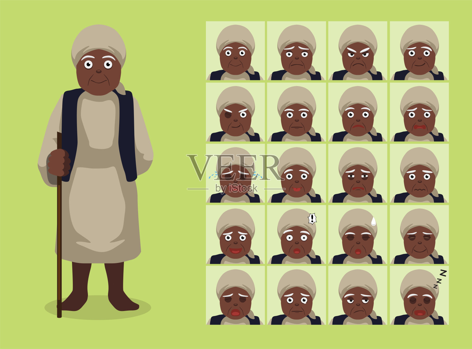 黑人历史老妪奴隶卡通情感脸插画图片素材