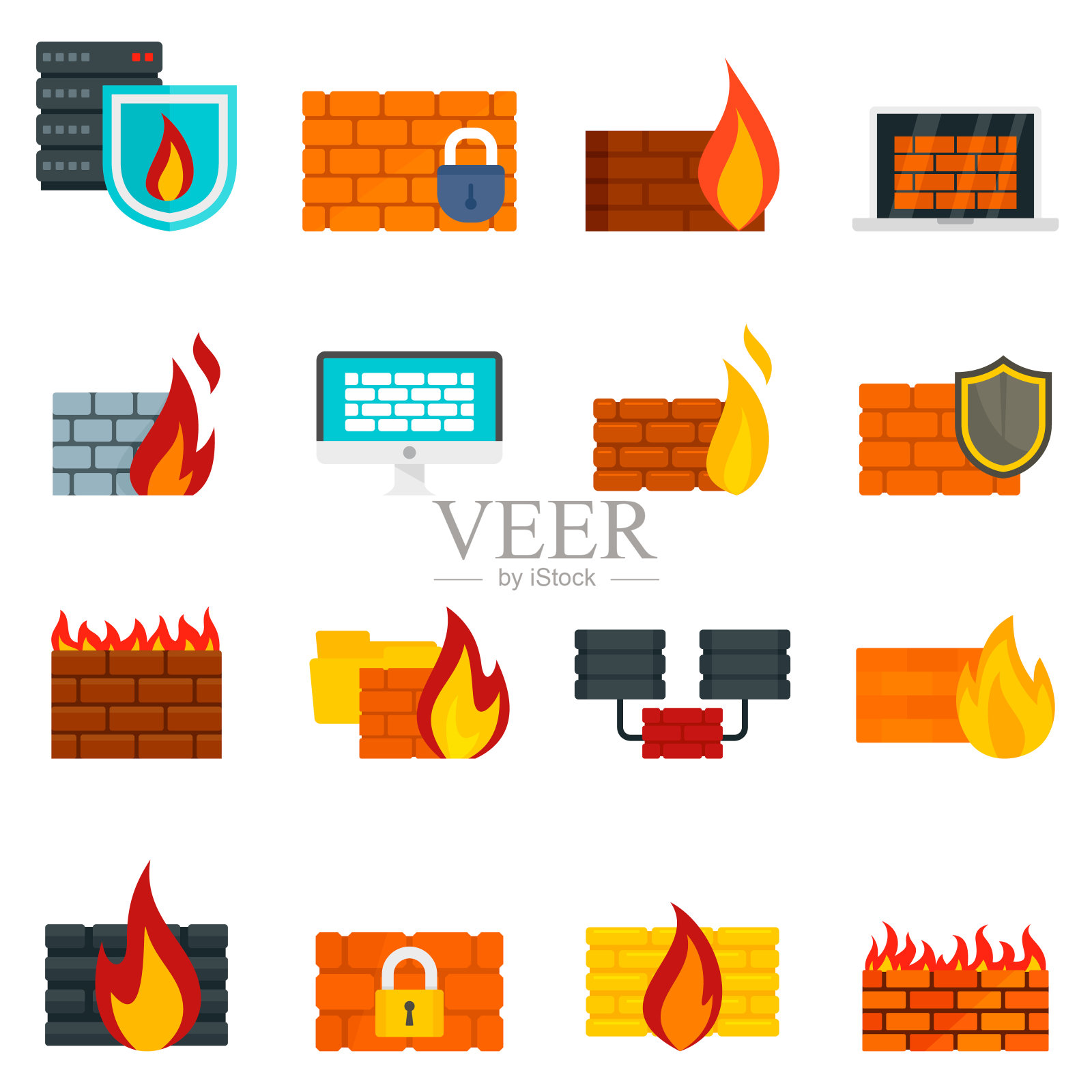 防火墙图标设置,平面样式插画图片素材