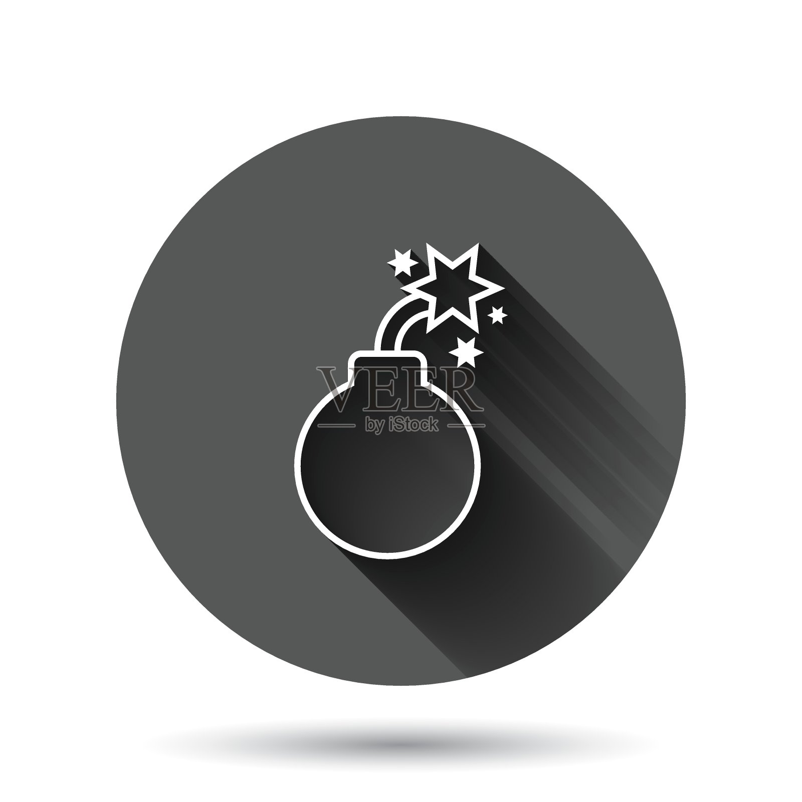 炸弹图标在平面风格。炸药矢量插图上的黑色圆形背景与长阴影效果。C4 tnt圆钮经营理念。图标素材