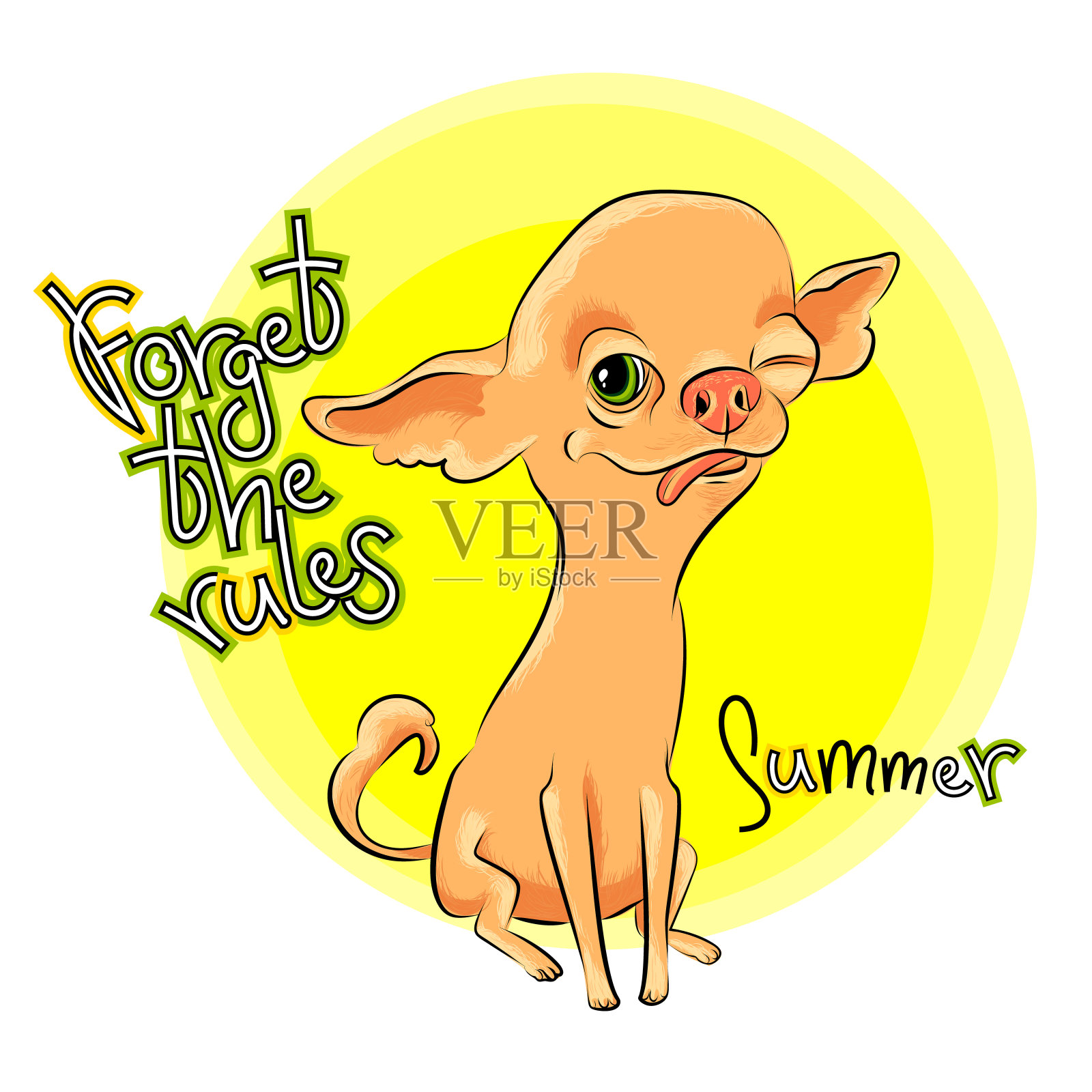 可爱的小狗插图短语素描风格,狗伸出舌头,可以用来打印t恤,织物印花或其他任何东西,矢量插图10eps插画图片素材