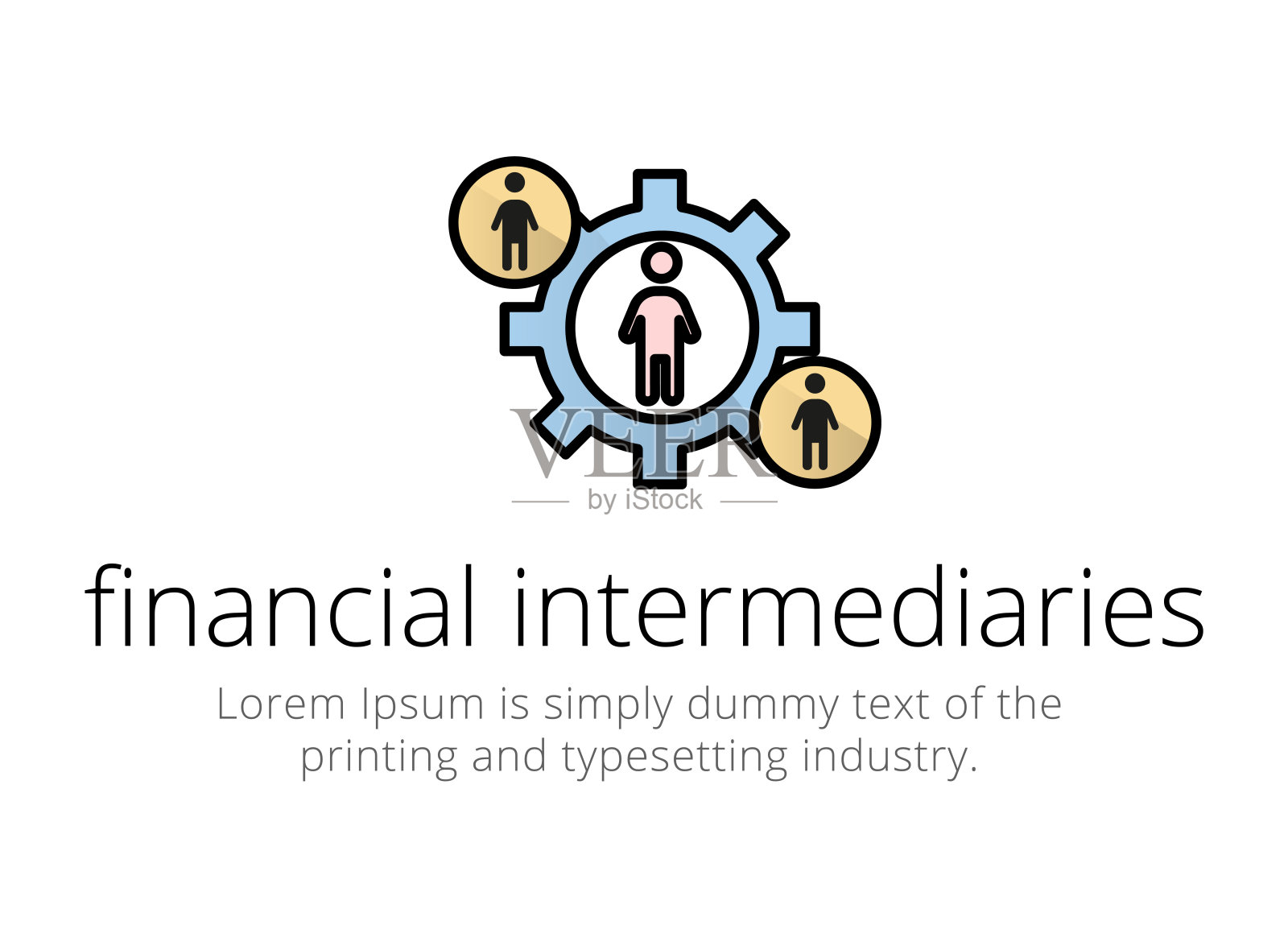 融资。金融服务。金融中介机构。齿轮标志插图,内部剪影,侧面剪影圆圈,题字金融中介插画图片素材