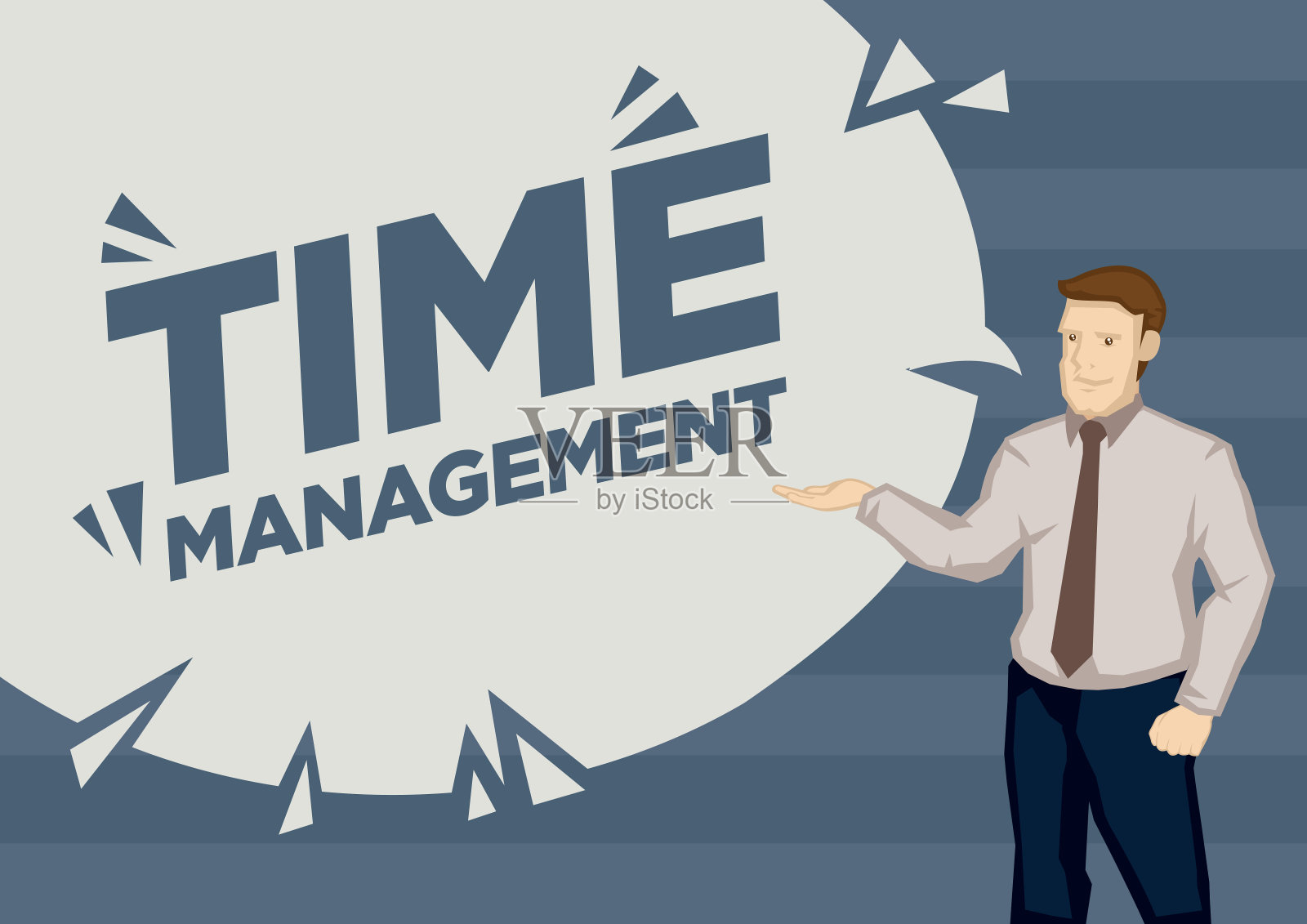 关于时间管理主题的商人演讲。插画图片素材