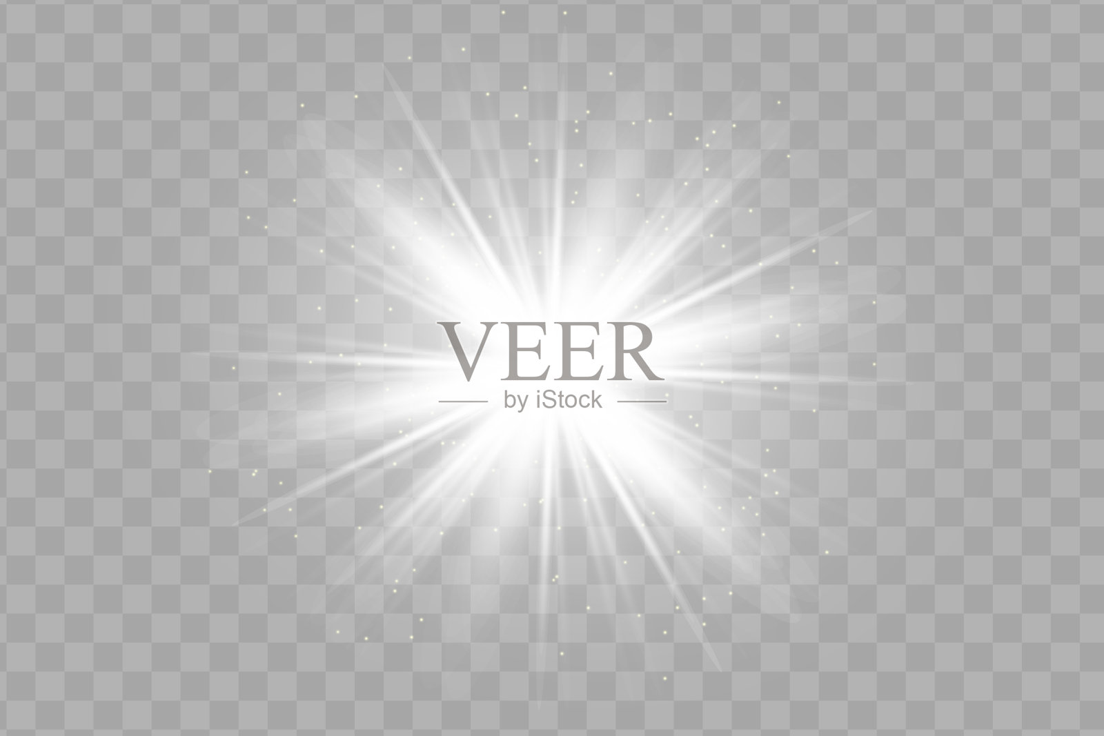 白色发光的光在透明的背景上爆炸。闪闪发光的神奇尘埃颗粒。明亮的恒星。透明的阳光,明亮的闪光。向量闪光。使闪光集中插画图片素材