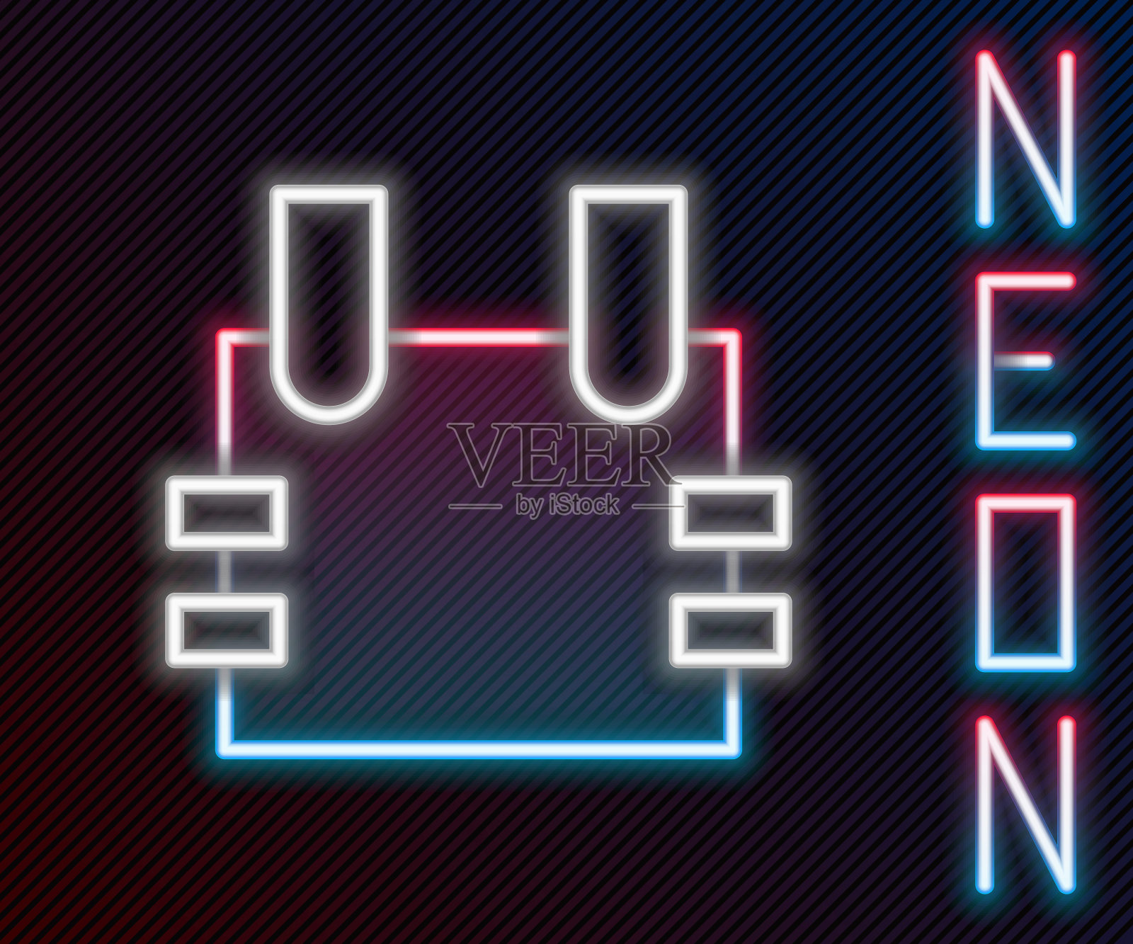 发光的霓虹灯线防弹背心的保护,从子弹图标孤立的黑色背景。防弹衣的迹象。军事服装。色彩斑斓的轮廓的概念。矢量图插画图片素材