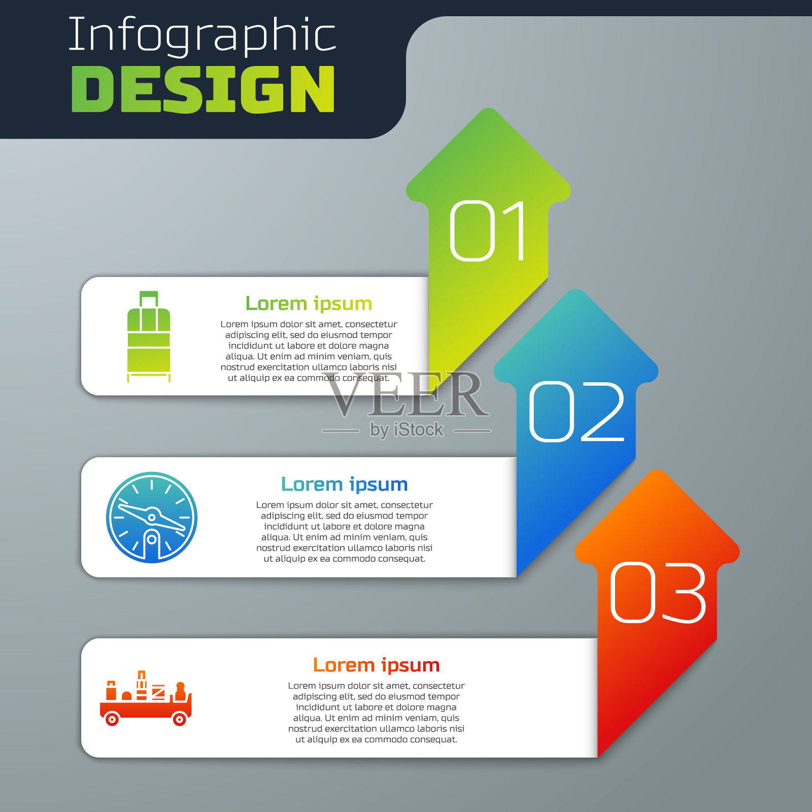 旅行箱,指南针和机场行李拖车。业务信息模板。向量设计模板素材