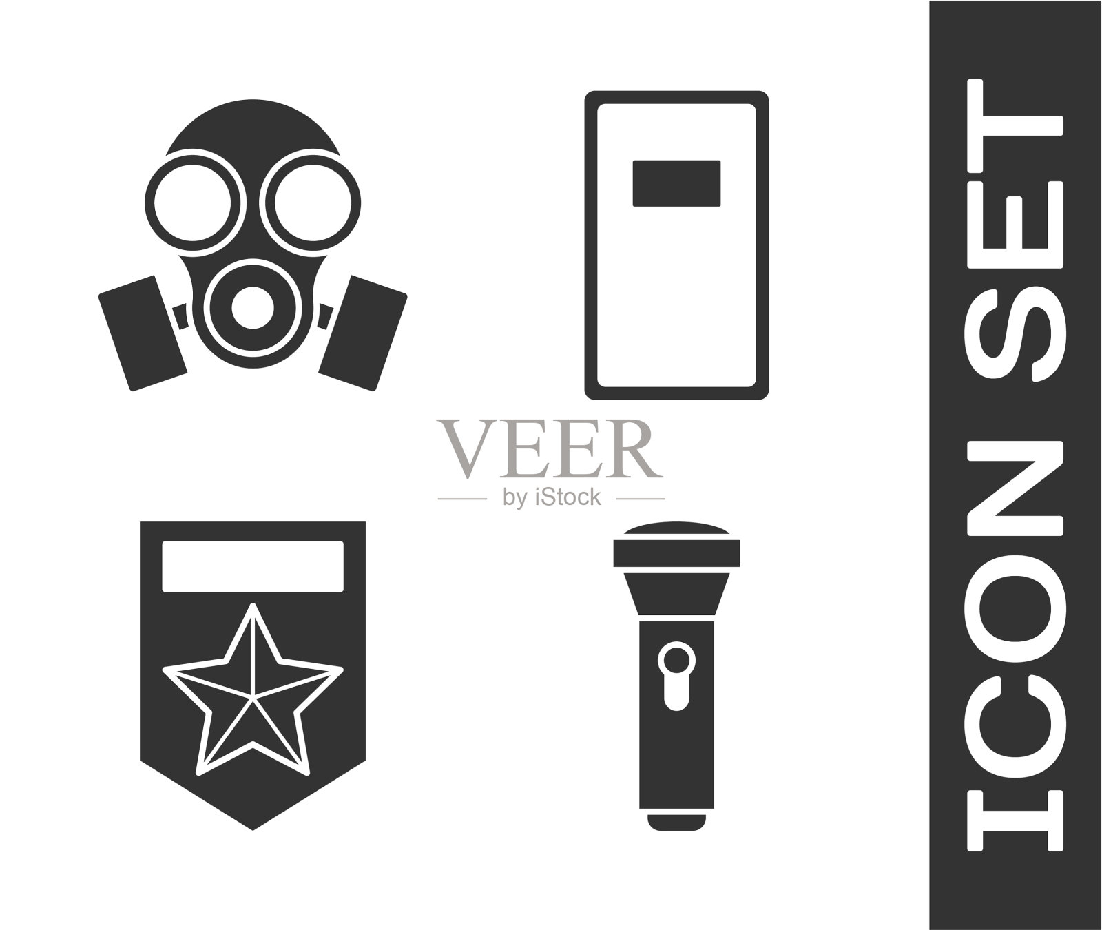 设手电筒防毒面具和警徽图标素材