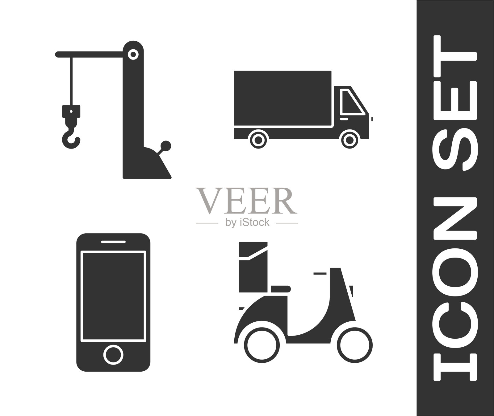 配备滑板车运送港口起重机图标素材