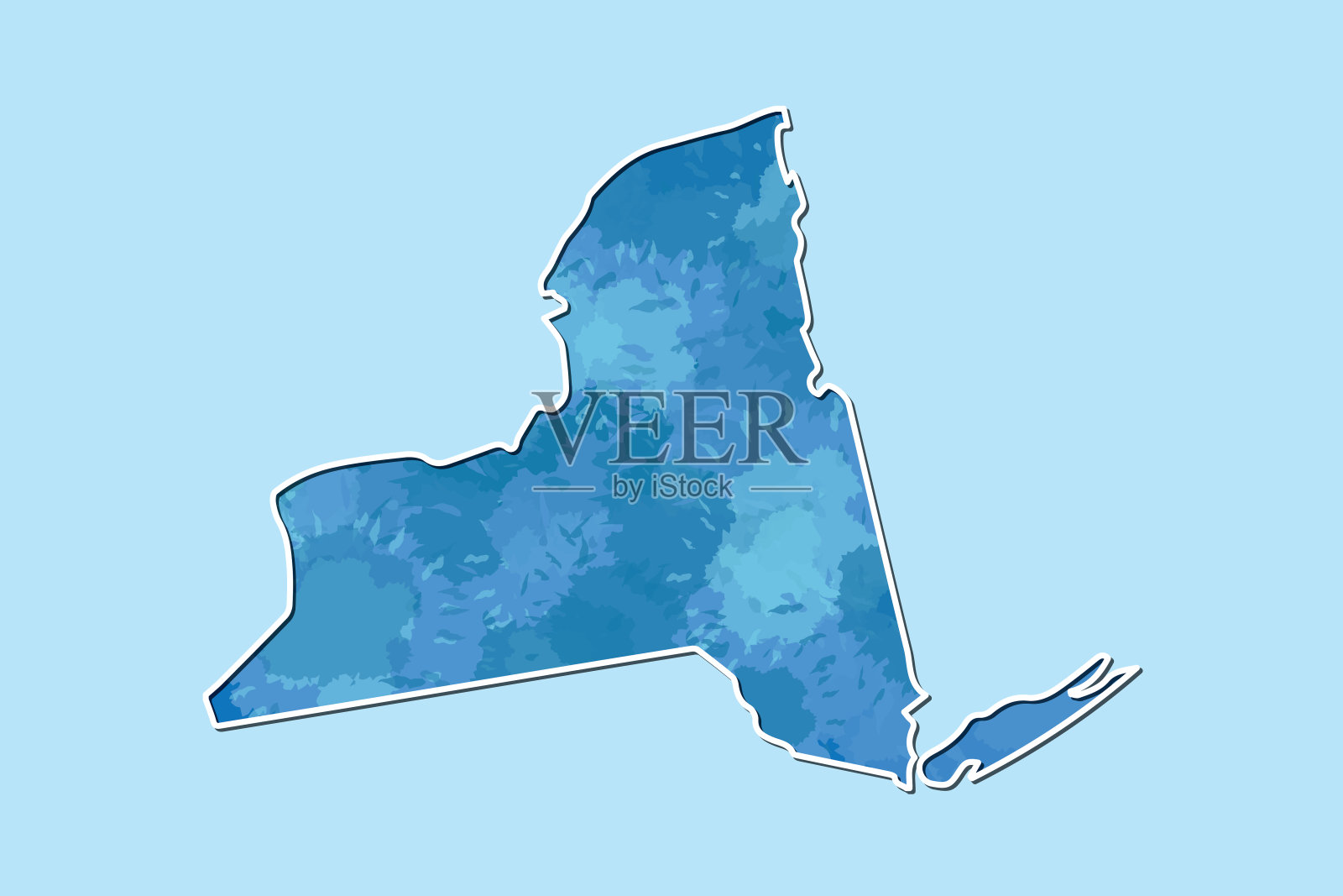 纽约水彩地图矢量插图蓝色与边界线在轻的背景使用油漆刷在页面插画图片素材