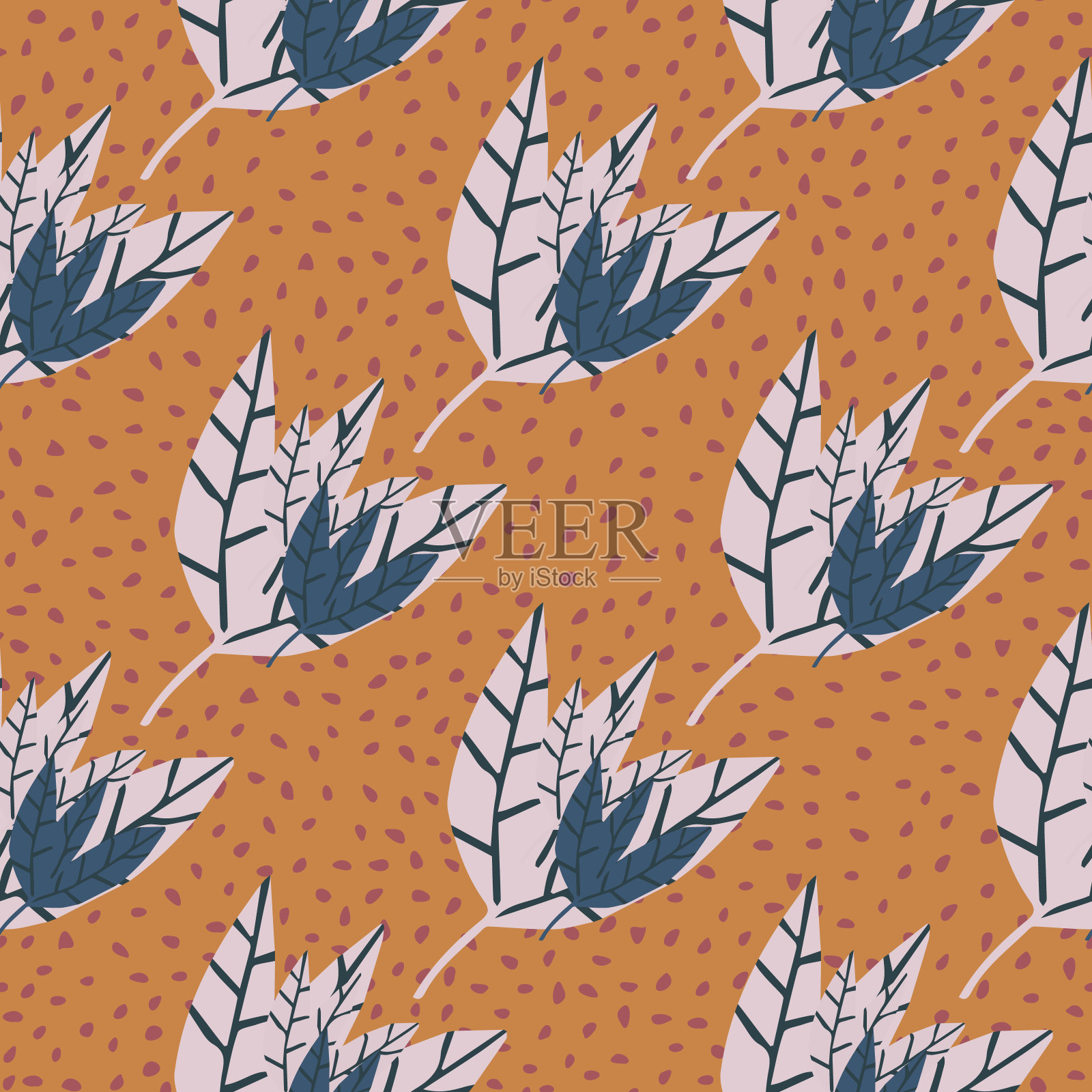 创意涂鸦丛林热带树叶墙纸。抽象叶面无缝图案。设计织物,纺织品印花,包装纸,封面。插画图片素材