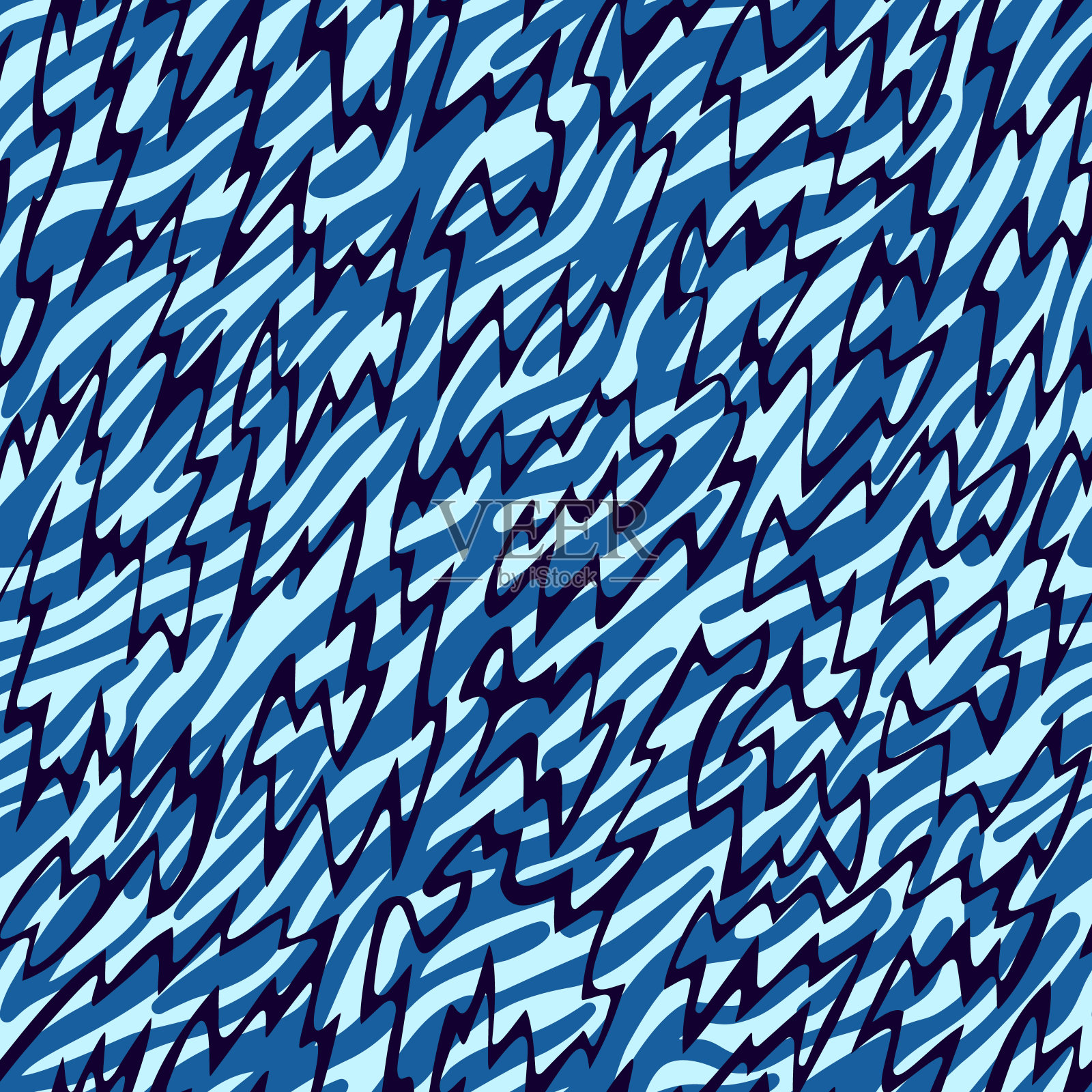 混合斑马条纹纹毛皮皮纹纹理和z字形纹无缝图案。动物的背景。抽象的曲线线条点缀。几何形状。适用于纺织、面料、服装设计。插画图片素材