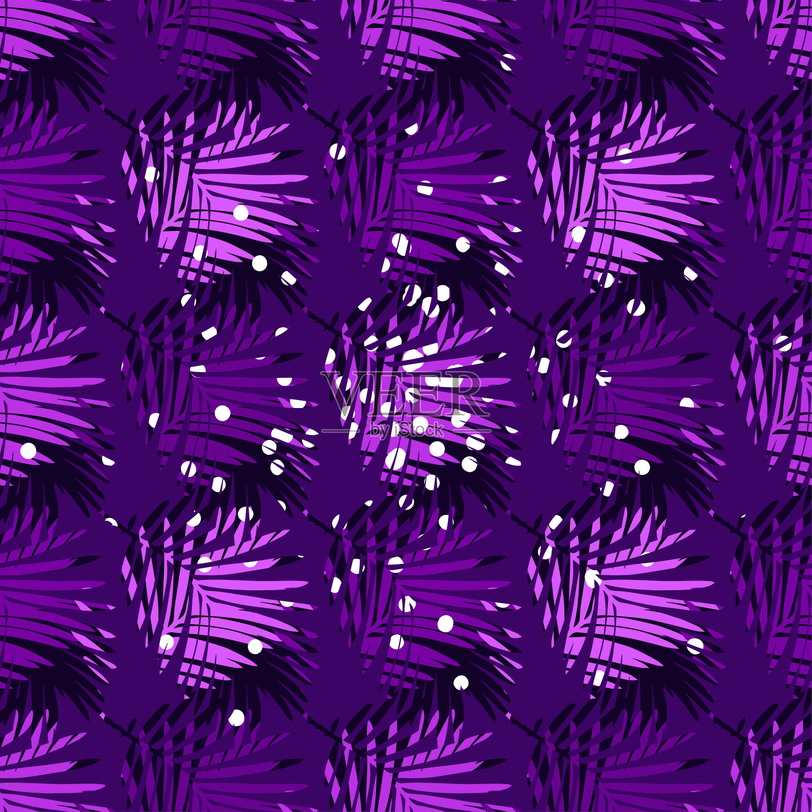 无缝图案与装饰棕榈叶与点。插画图片素材
