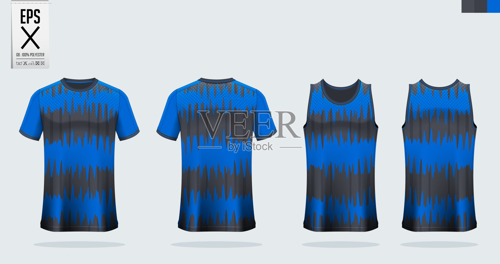 t恤模型或运动衬衫模板设计的足球运动衫或足球工具包。背心篮球运动衫或跑步背心。前视后视蓝色运动服。向量插画图片素材