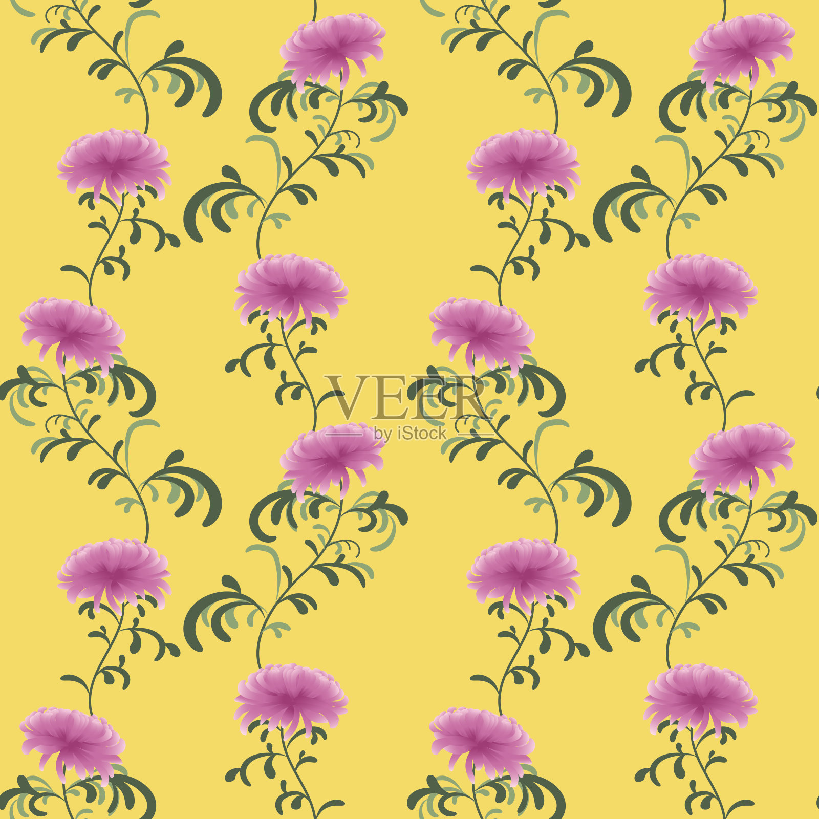 日式复古无缝图案背景植物园花菊花插画图片素材