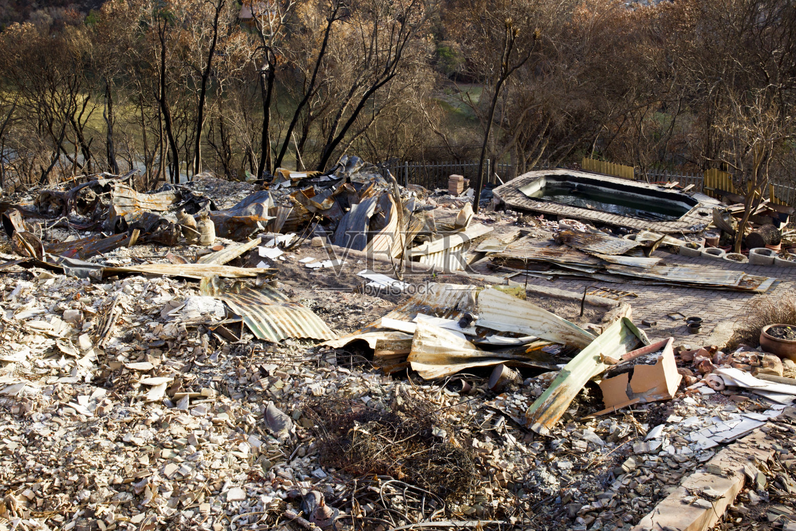 房子被丛林大火烧毁了照片摄影图片