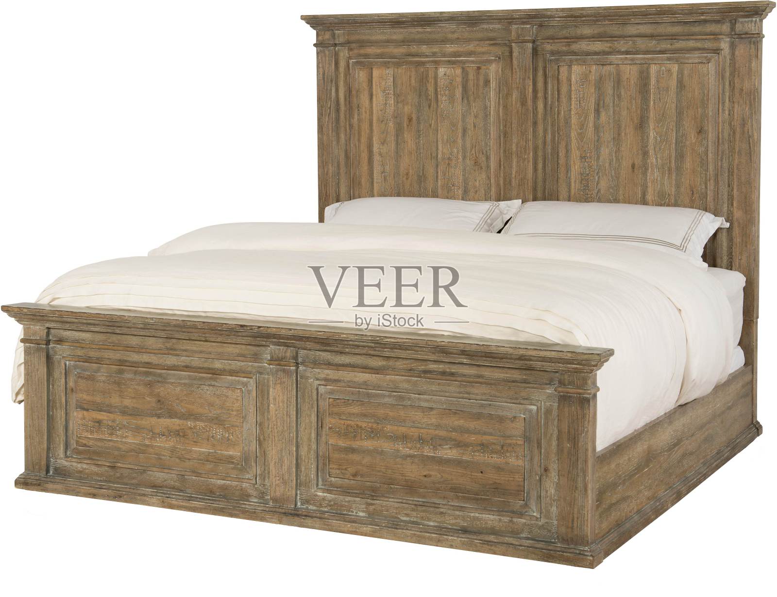 国王床白色橡木孤立在白色背景照片摄影图片