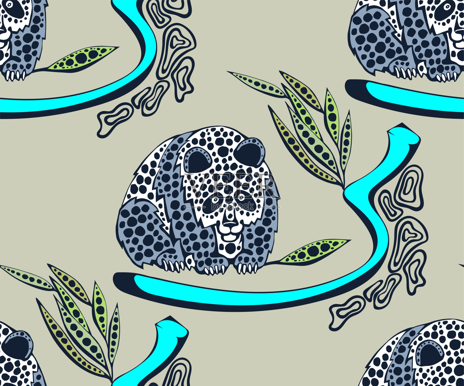 矢量背景手绘熊猫。手绘墨水插图。现代装饰装饰背景。矢量模式。印刷纺织品,布料,墙纸,剪贴簿插画图片素材