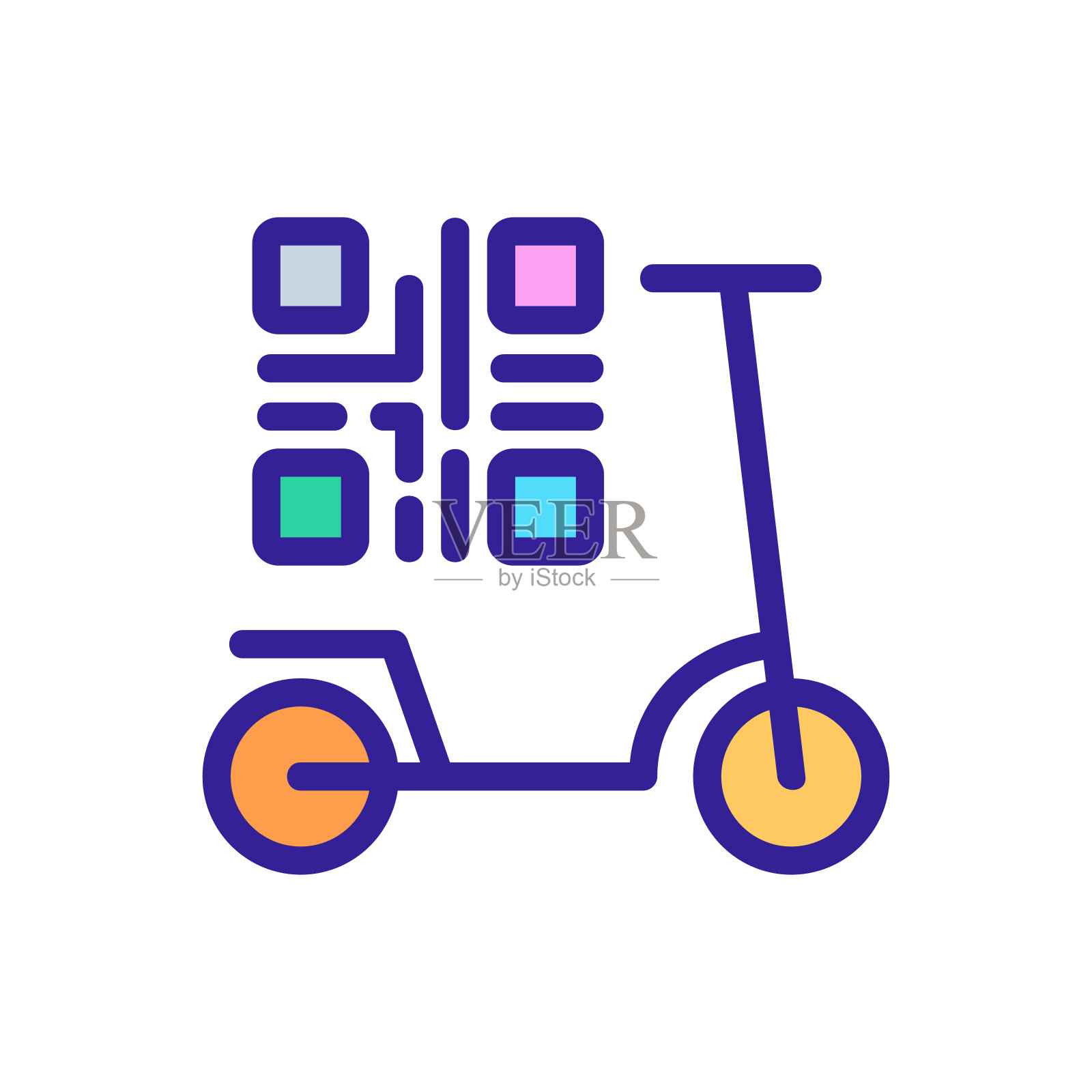 滑板车共享条码图标矢量轮廓插图插画图片素材