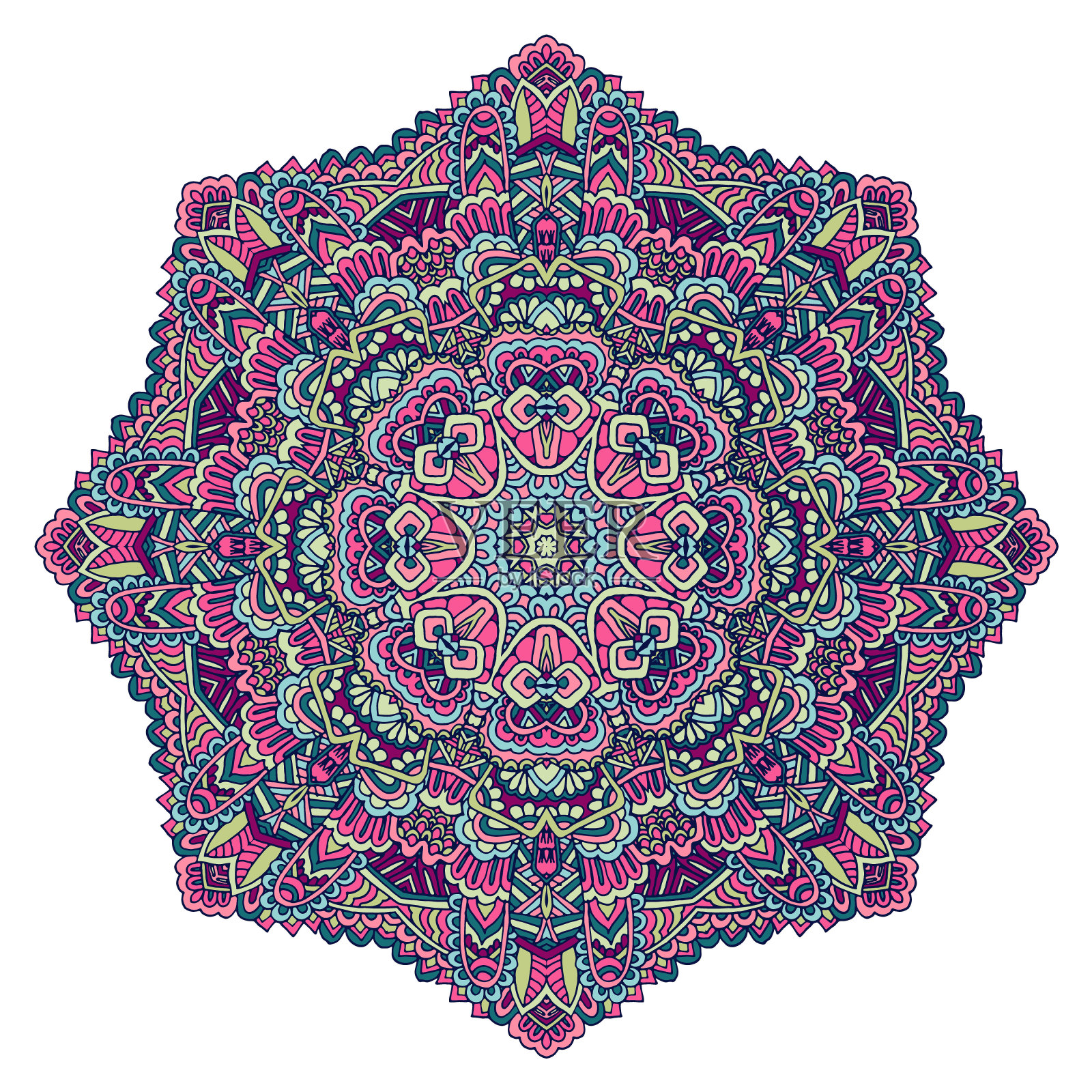 印度涡纹花纹装饰。曼荼罗民族印花。指甲花的纹身风格。节日色彩设计元素孤立插画图片素材