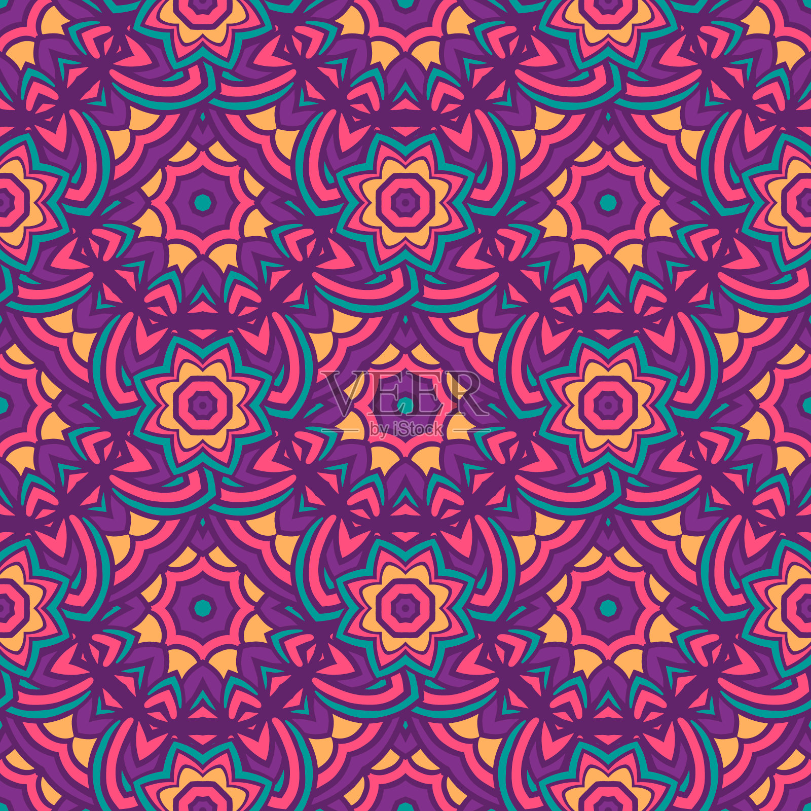 抽象无缝装饰水彩arabesque油漆瓷砖图案为织物插画图片素材