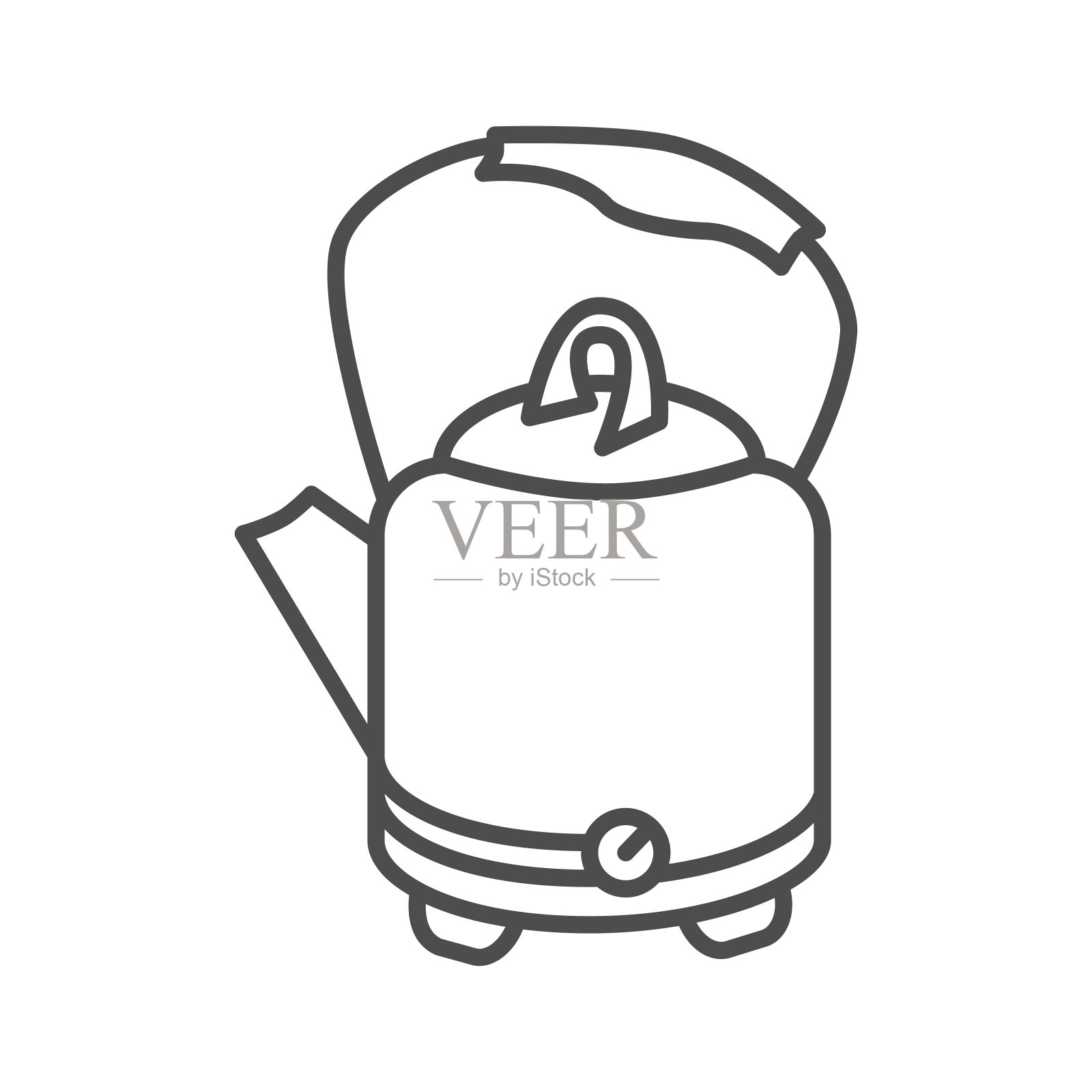 复古茶壶细线图标,厨房用具概念,茶壶沸水标志上的白色背景,以轮廓风格的复古茶壶图标移动概念,网页设计。矢量图形。插画图片素材