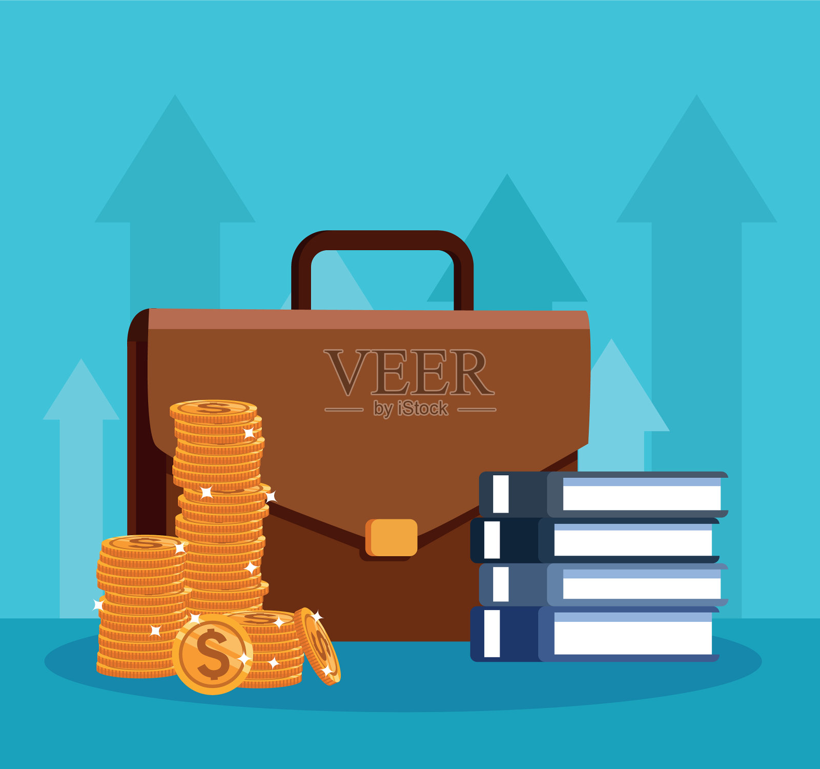 有书籍和硬币的商业组合插画图片素材