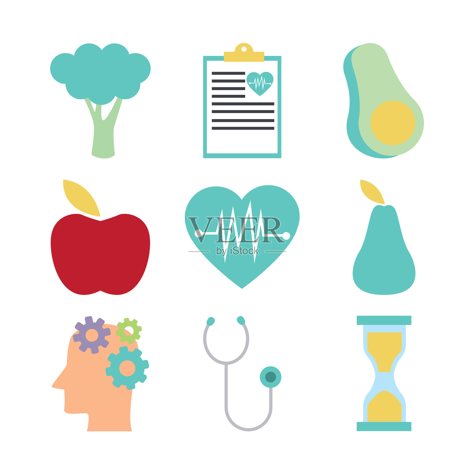 水果和蔬菜和健康相关的图标设置图标素材