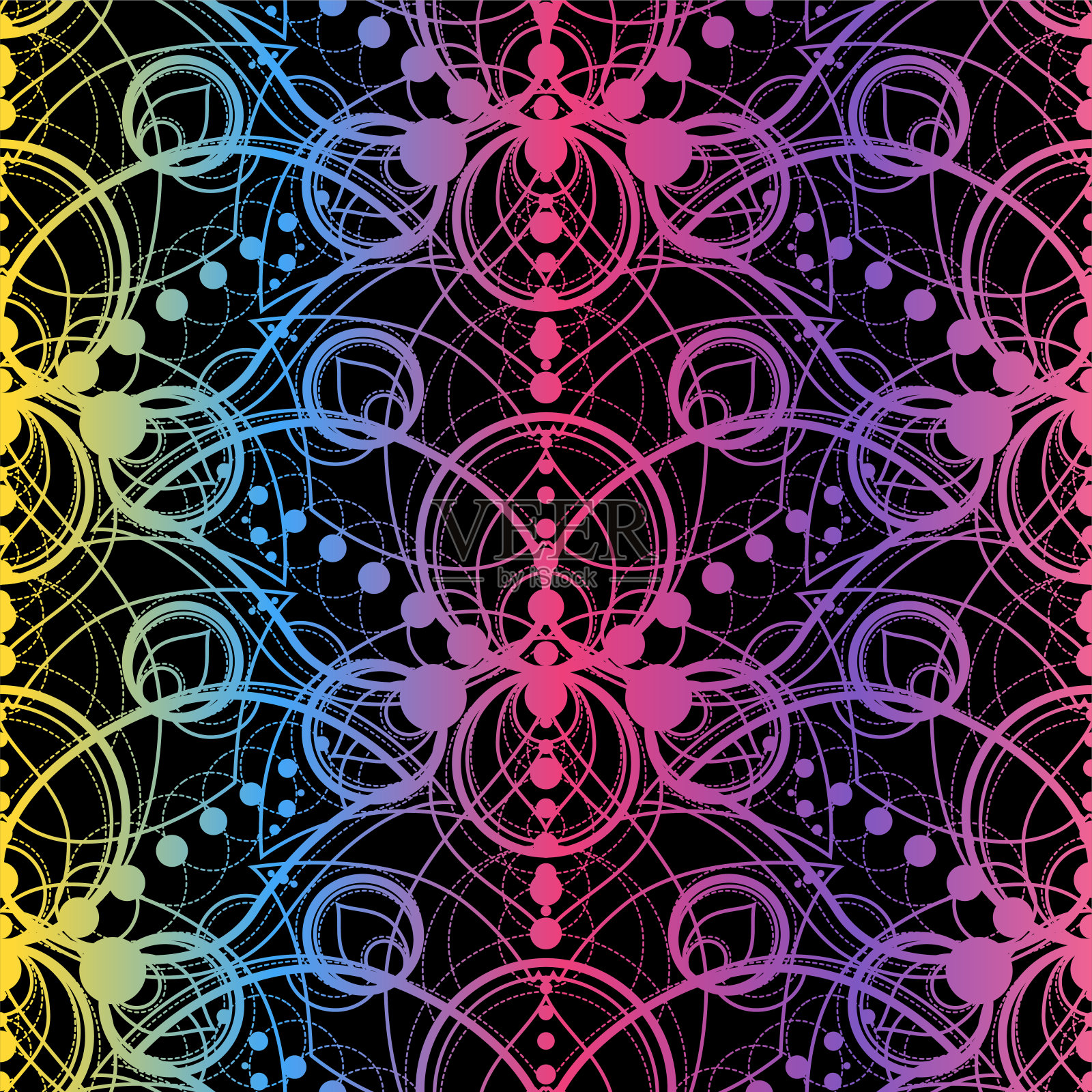 五彩无缝图案荷花轮廓插画图片素材